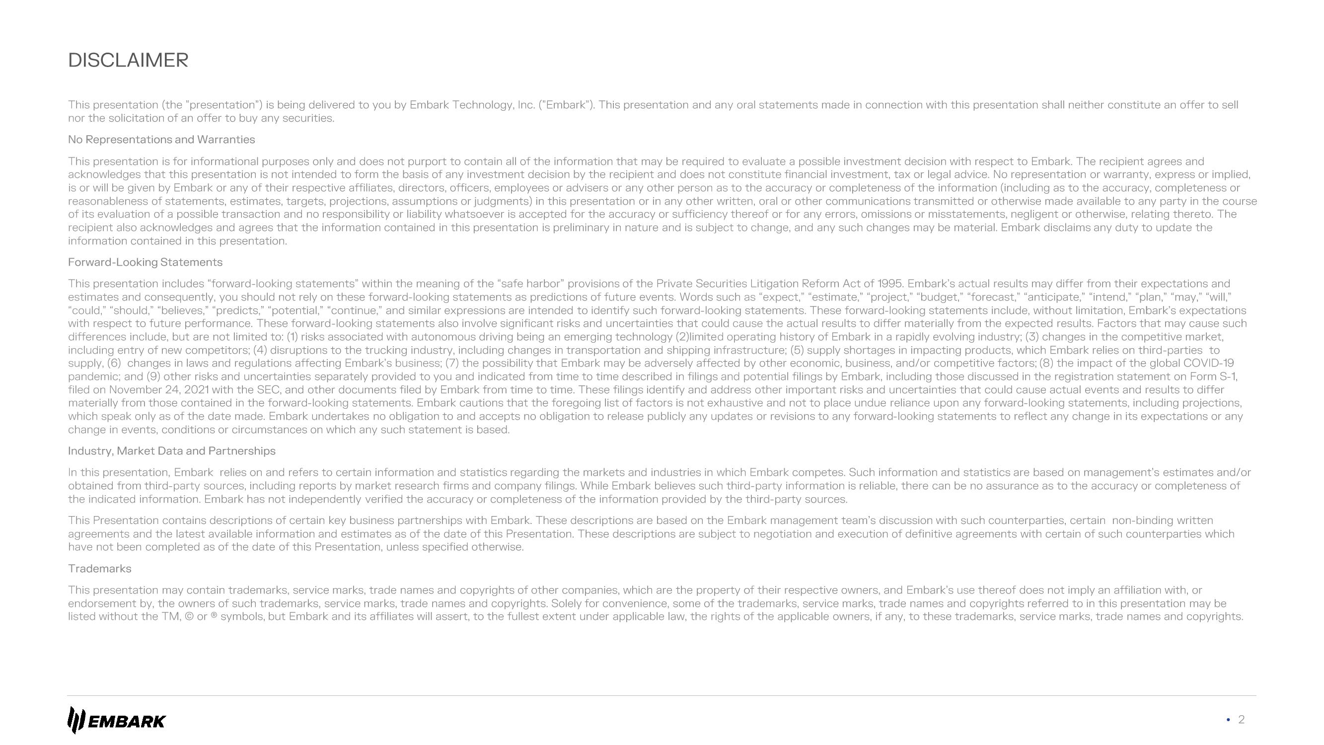 Embark Investor Presentation Deck slide image #2