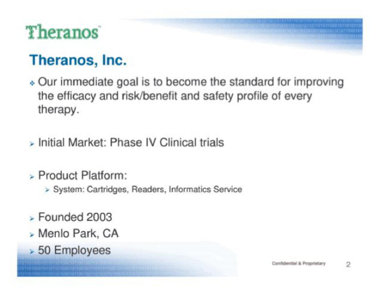 Theranos Start Up Pitch Deck slide image #2