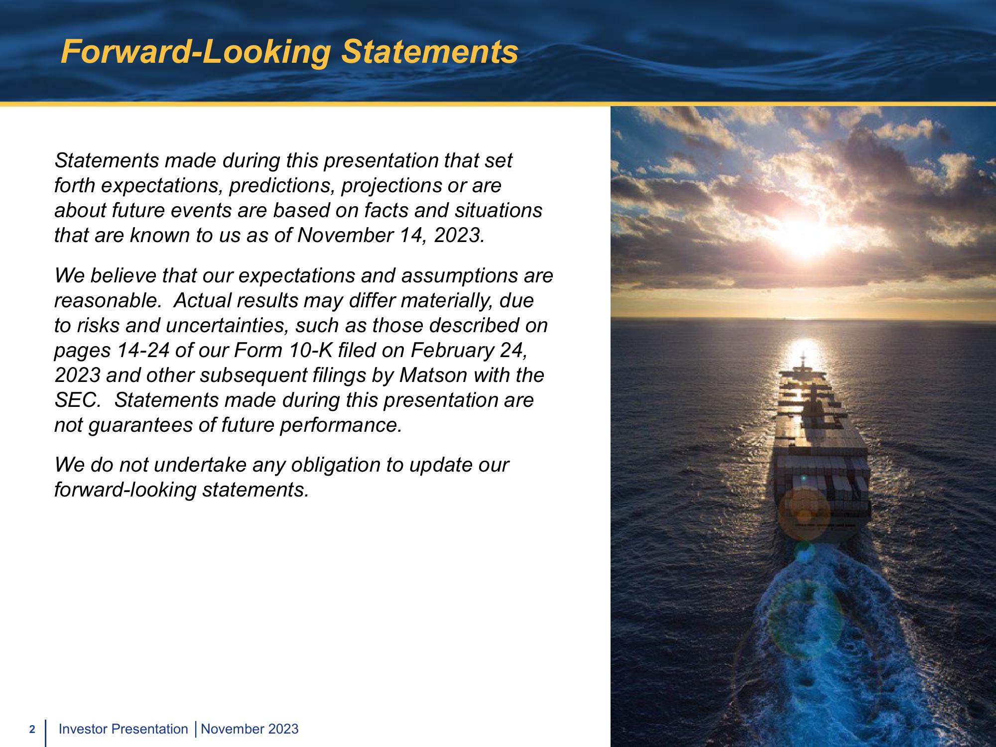 Matson Investor Presentation Deck slide image #2