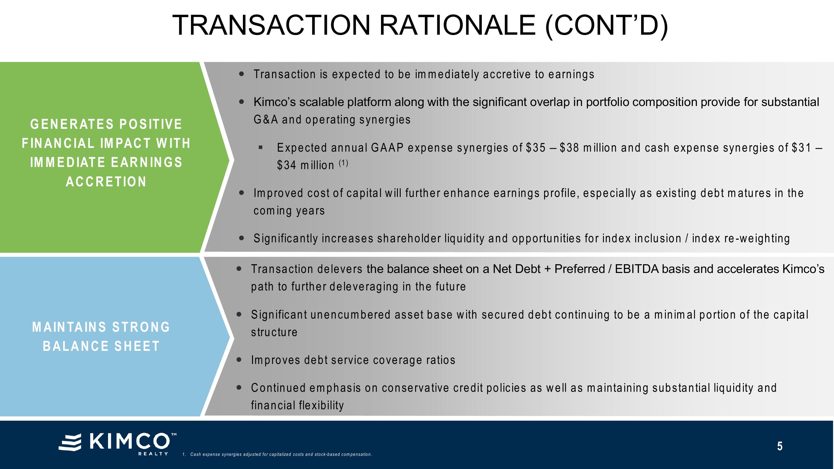 Kimco and Weingarten Strategic Merger investor presentaton slide image #5