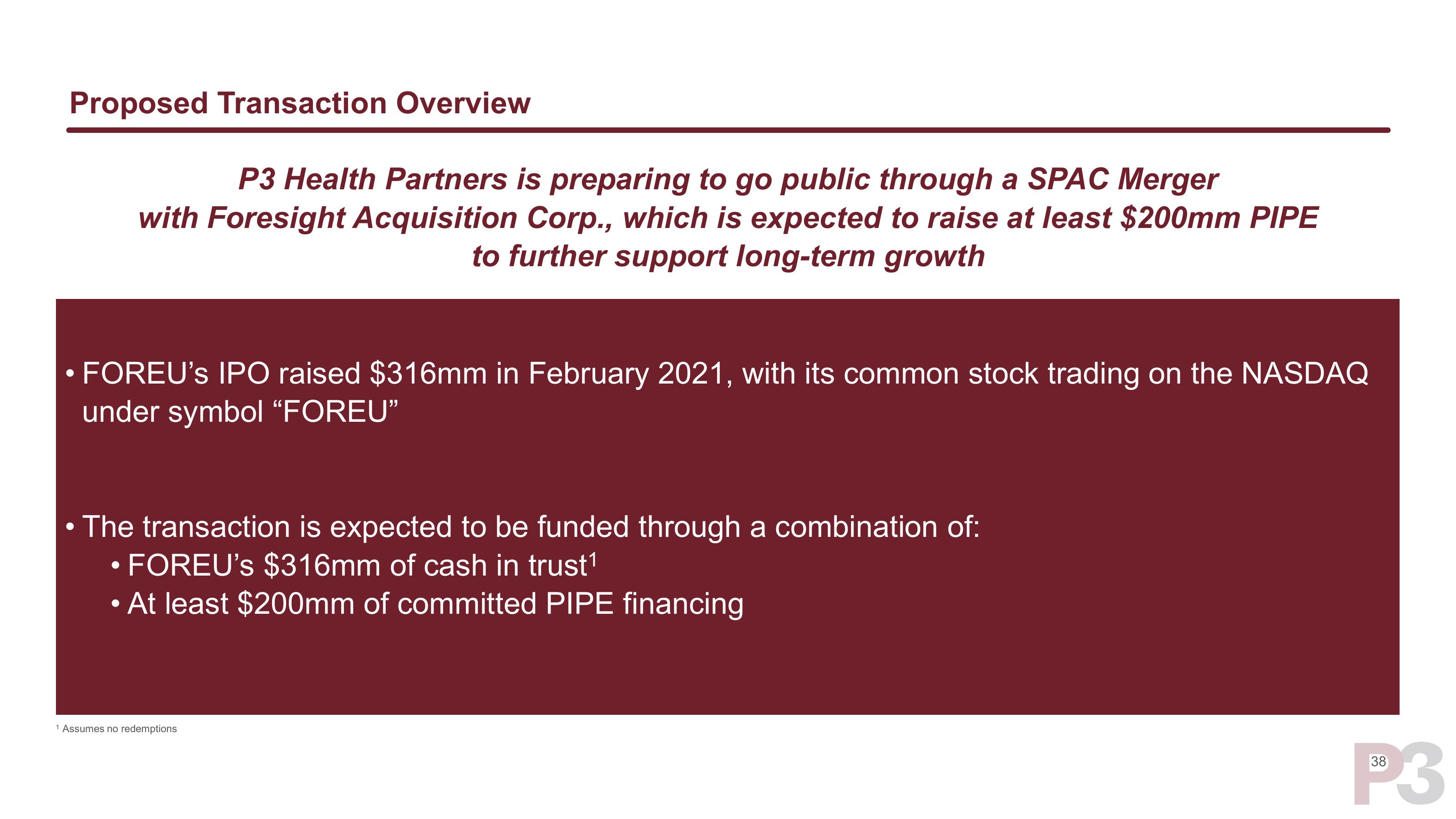 P3 Health Partners SPAC Presentation Deck slide image #39