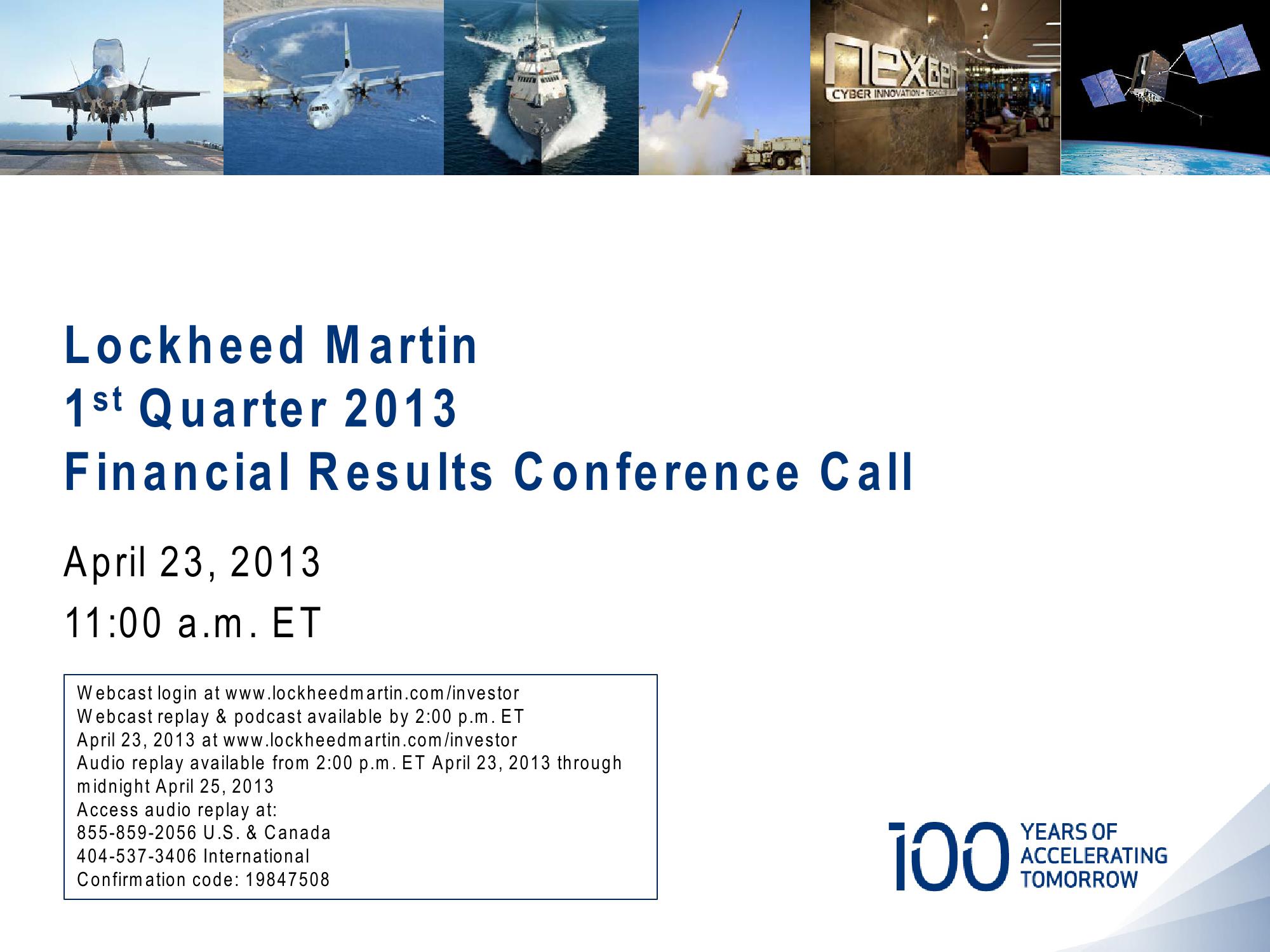 Lockheed Martin 1st Quarter 2013 Financial Results Conference Call image