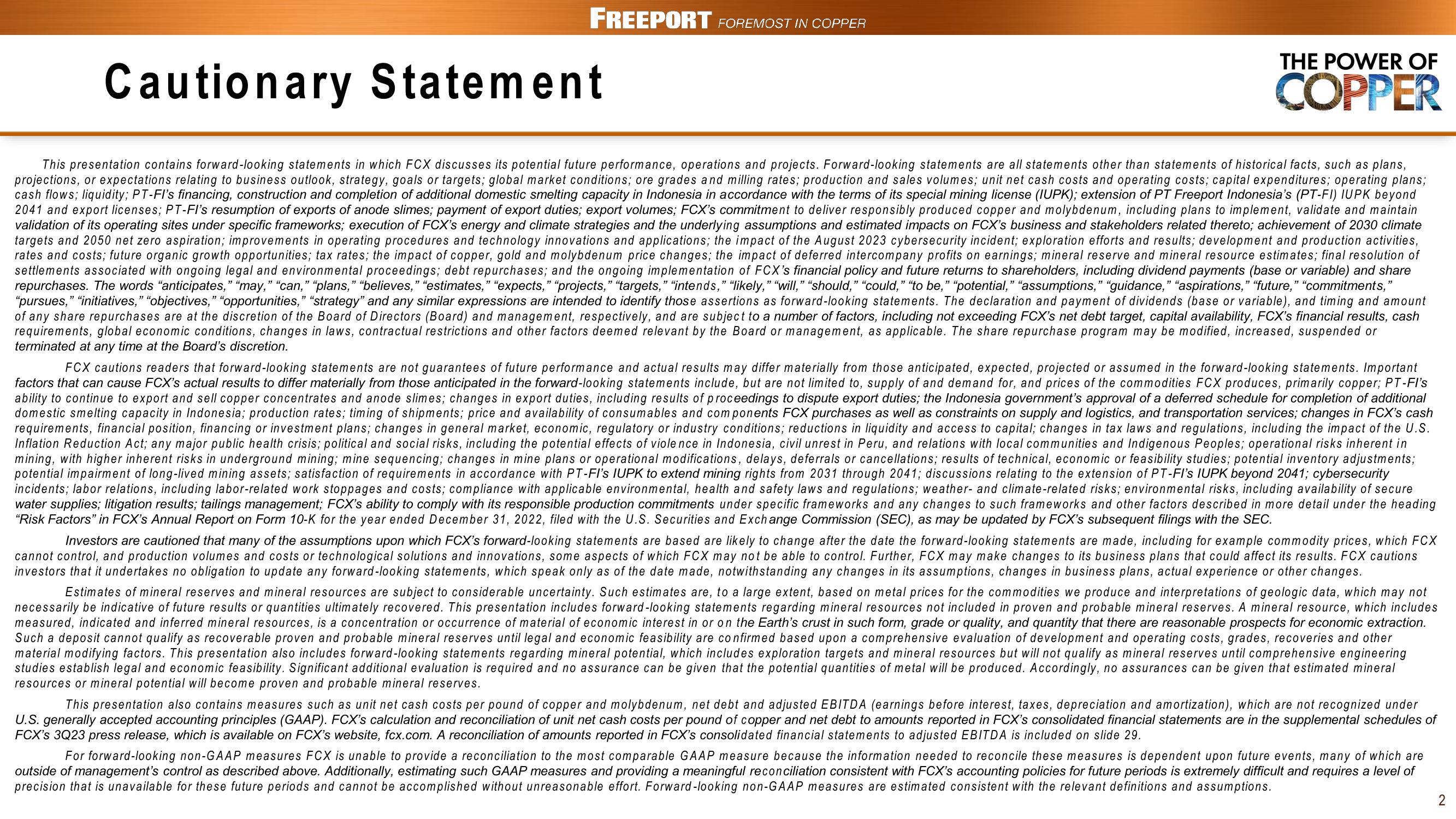 FCX Conference Call 3rd Quarter 2023 Results slide image #2