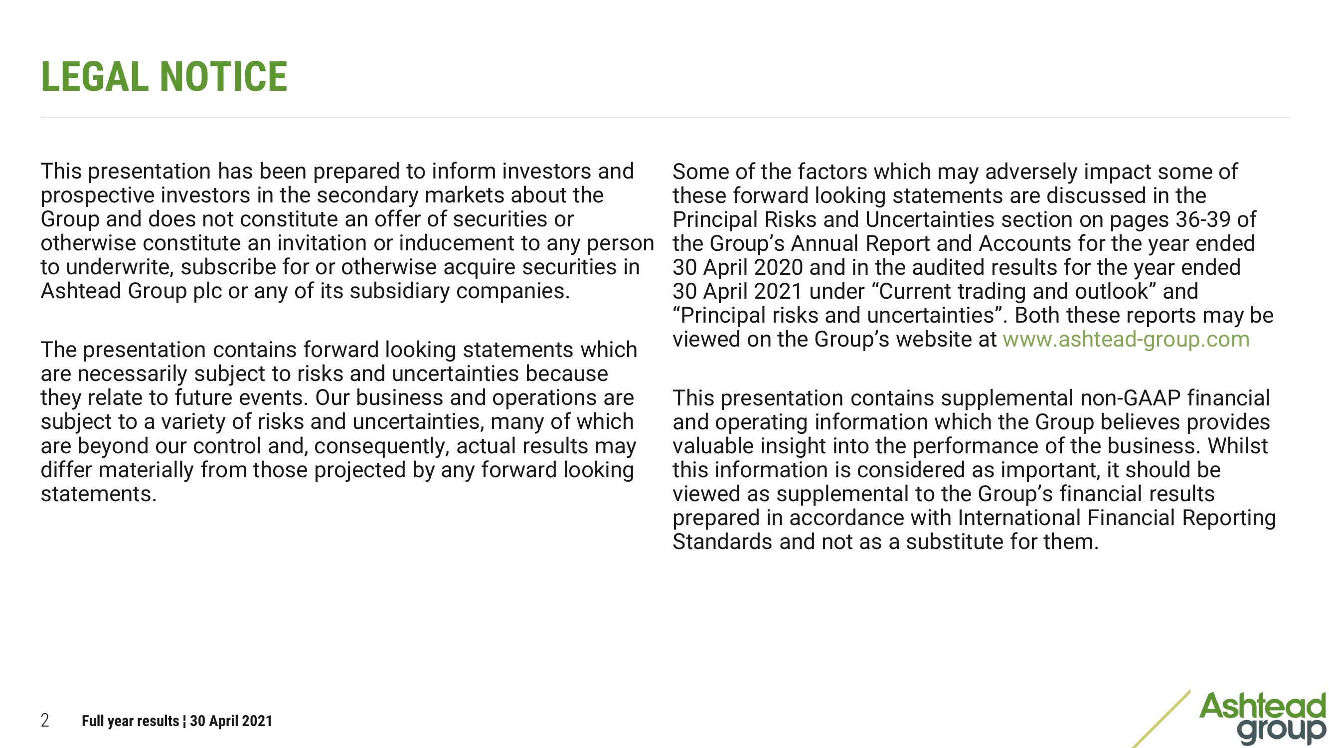 Ashtead Group Results Presentation Deck slide image #2