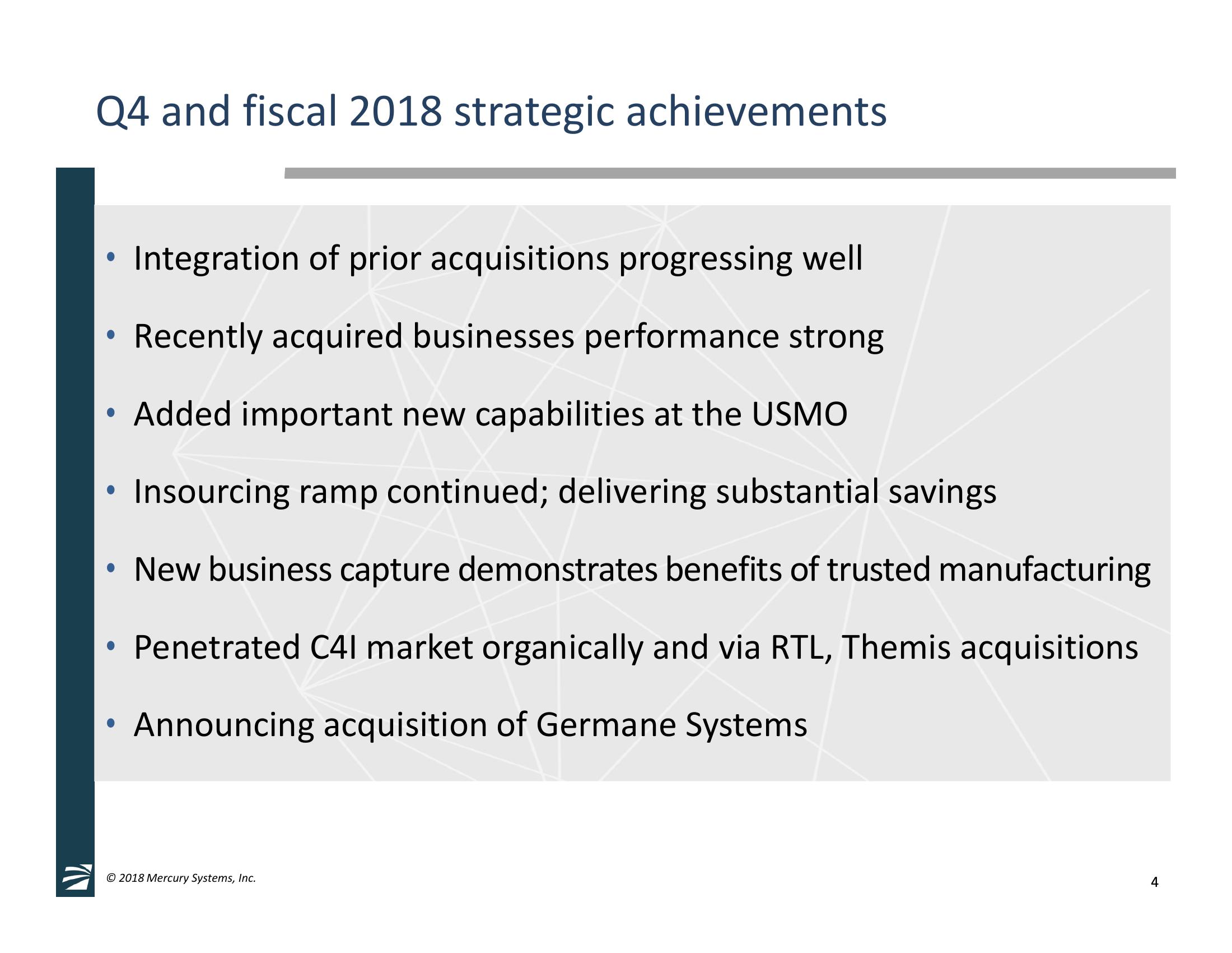 4th Quarter and Full Fiscal Year 2018 Financial Results & Germane Systems Acquisition Overview slide image #4