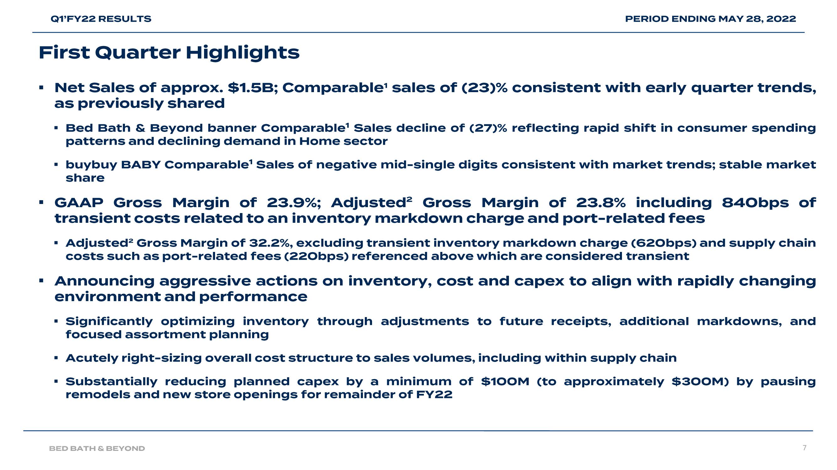 Bed Bath & Beyond Results Presentation Deck slide image #7