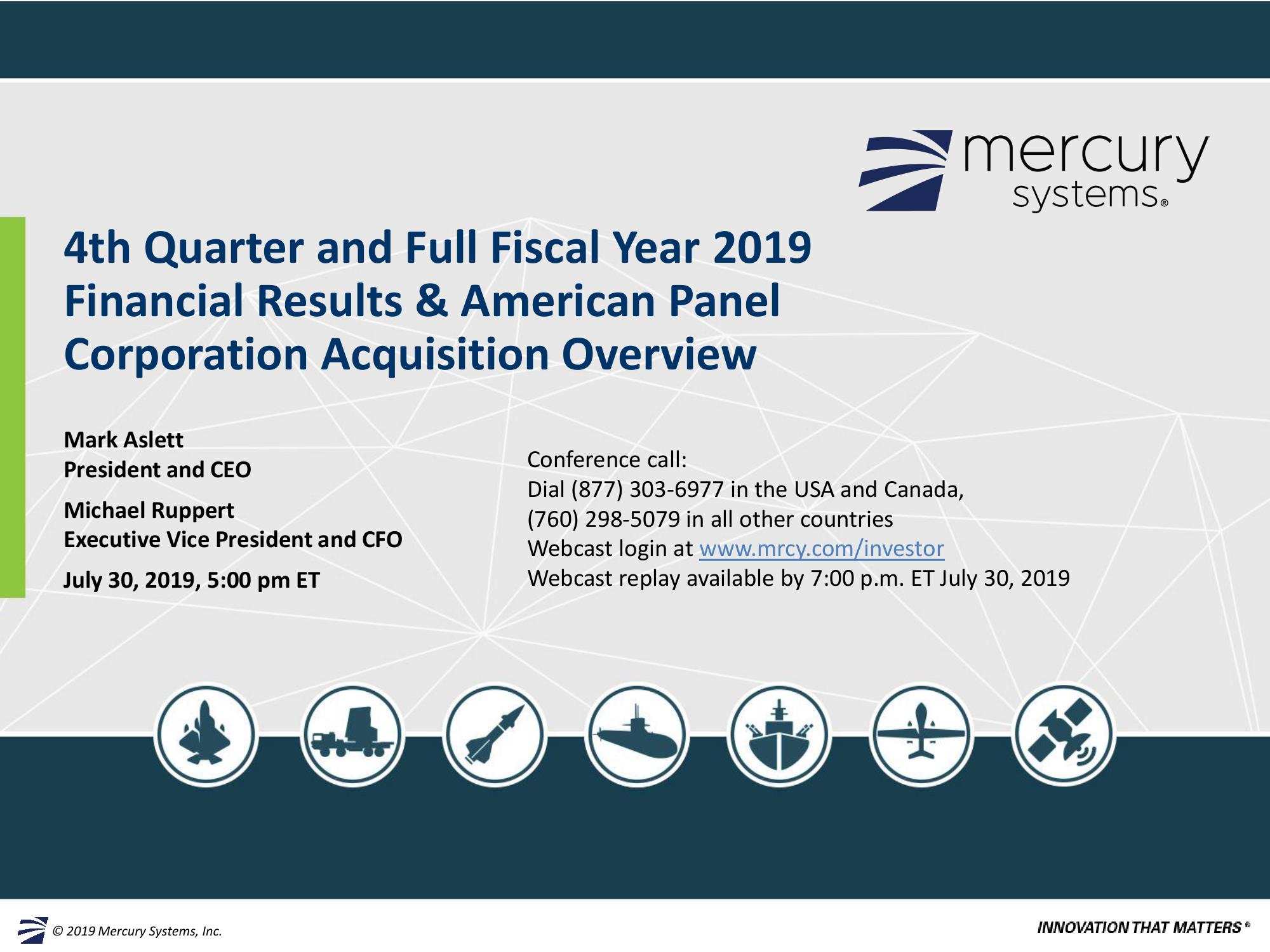 4th Quarter and Full Fiscal Year 2019 Financial Results & American Panel Corporation Acquisition Overview image