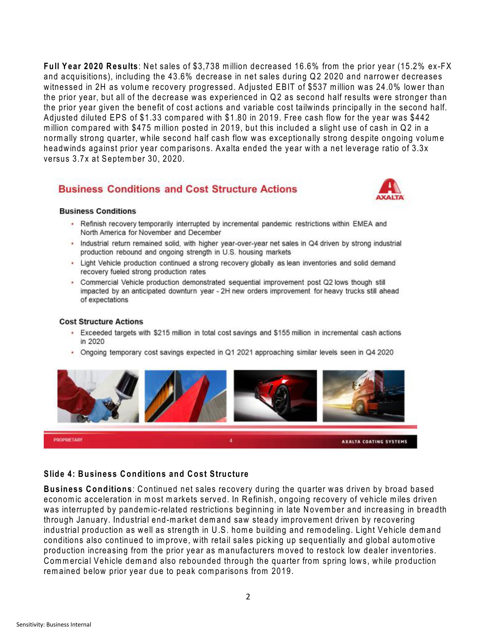 Axalta Coating Systems (AXTA) Fourth Quarter and Full Year 2020 Financial Results slide image #2