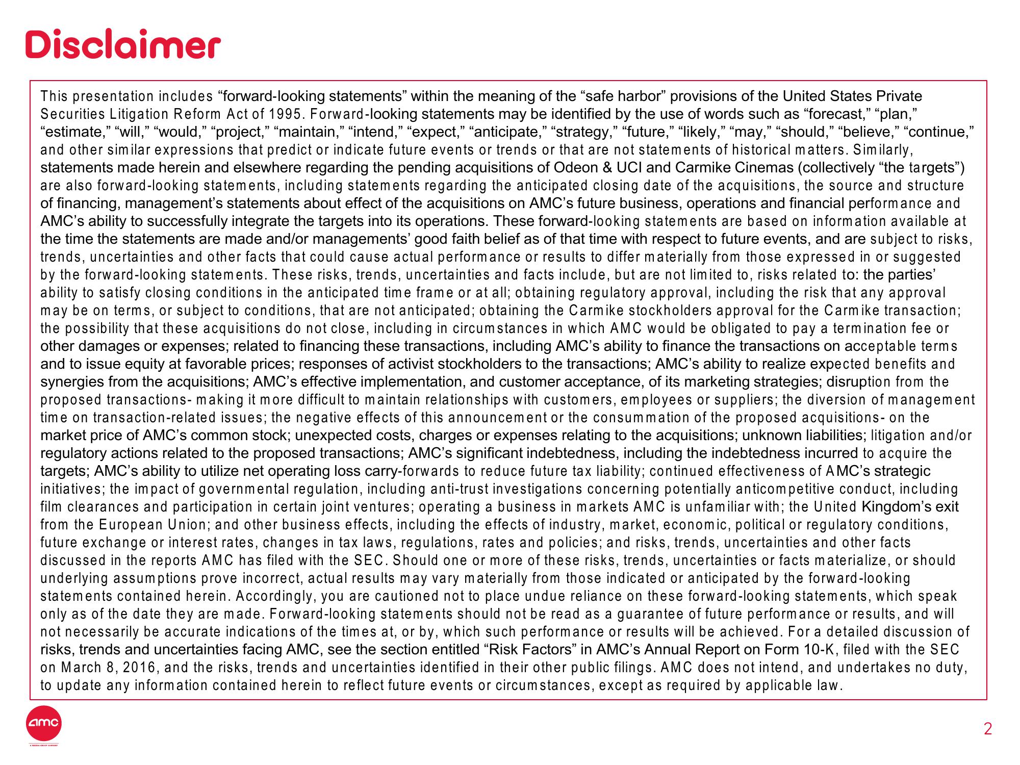 AMC Mergers and Acquisitions Presentation Deck slide image #2