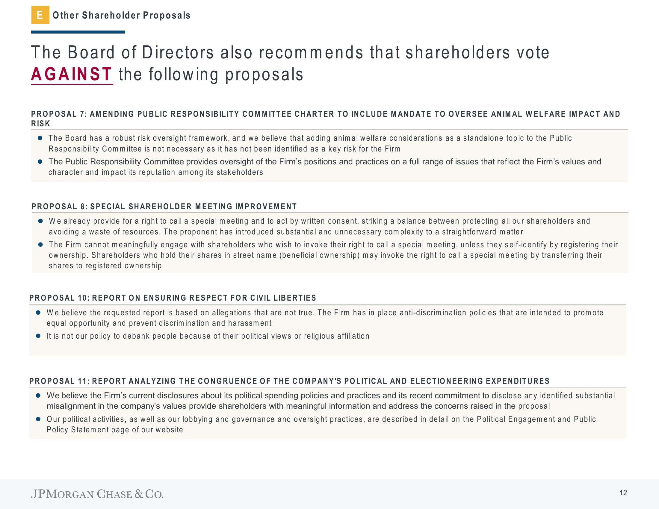 J.P.Morgan Shareholder Engagement Presentation Deck slide image #13