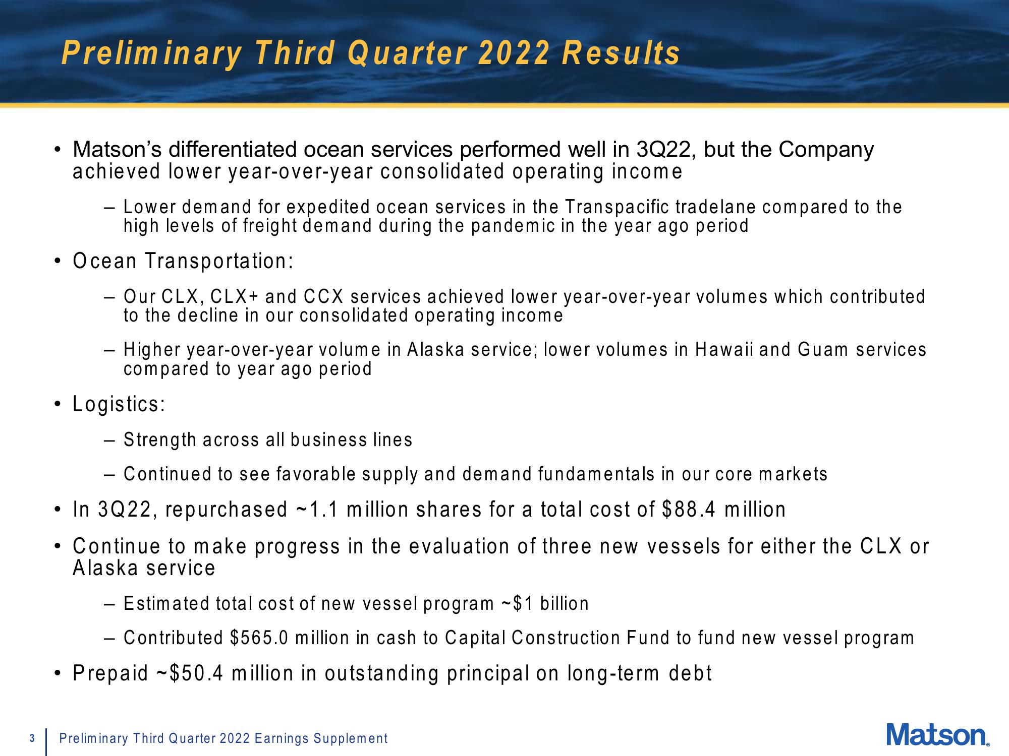 Matson Results Presentation Deck slide image #3