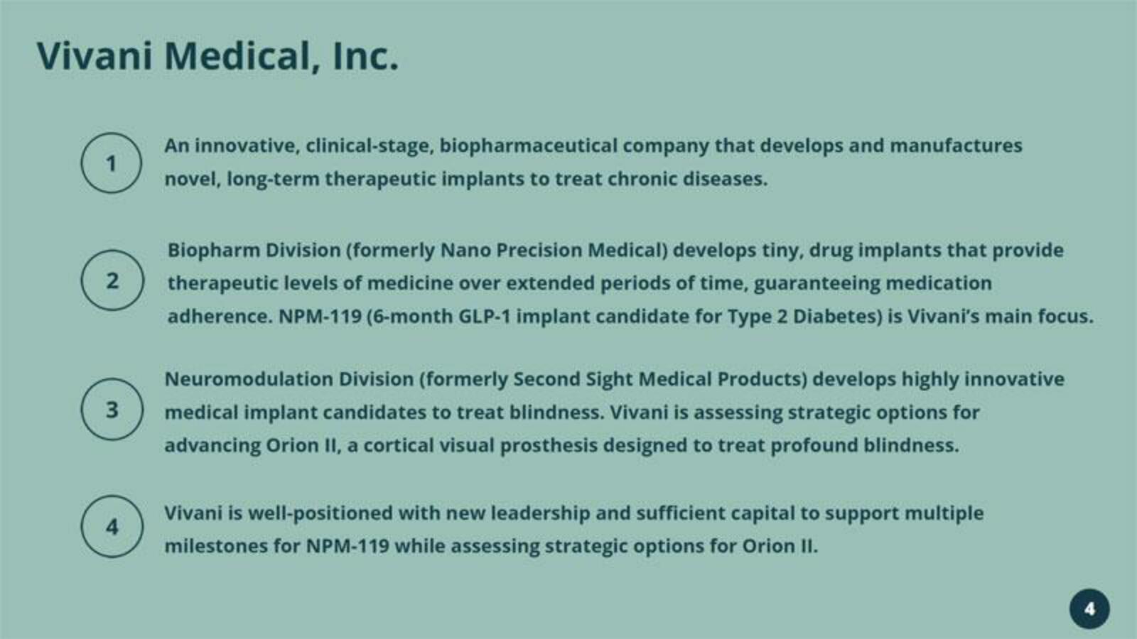 Vivani Medical Mergers and Acquisitions Presentation Deck slide image #4