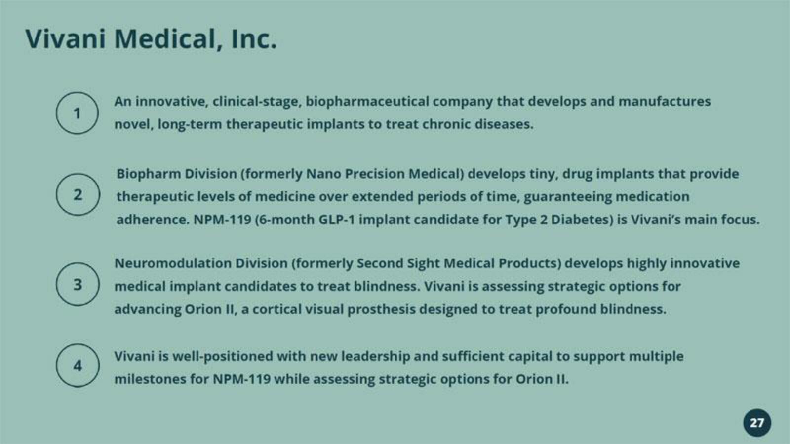 Vivani Medical Mergers and Acquisitions Presentation Deck slide image #27