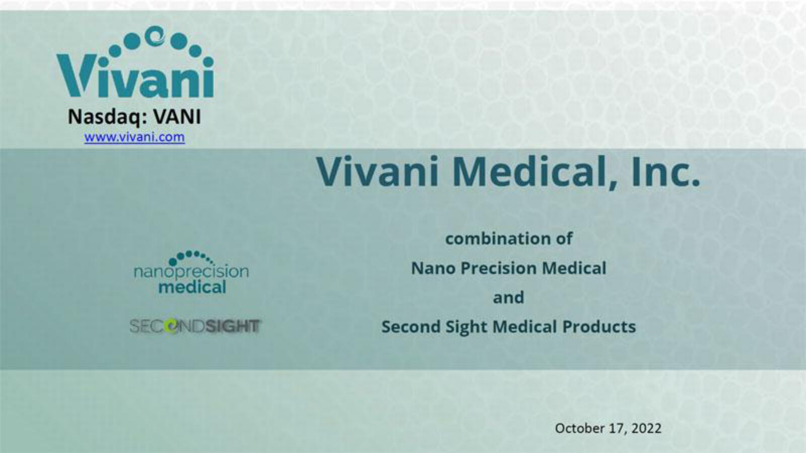 Vivani Medical Mergers and Acquisitions Presentation Deck image