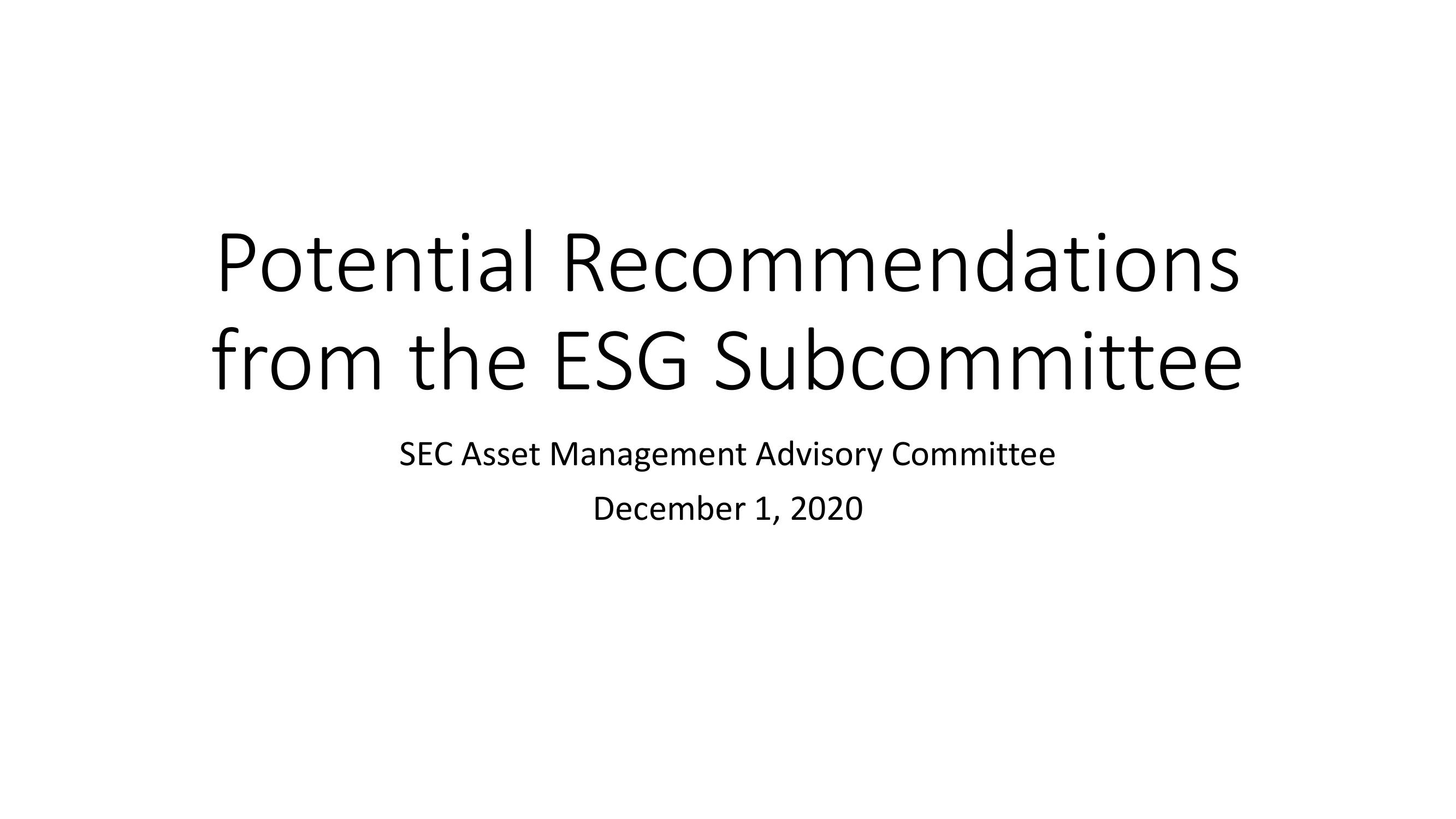 Potential Recommendations from the ESG Subcommittee image