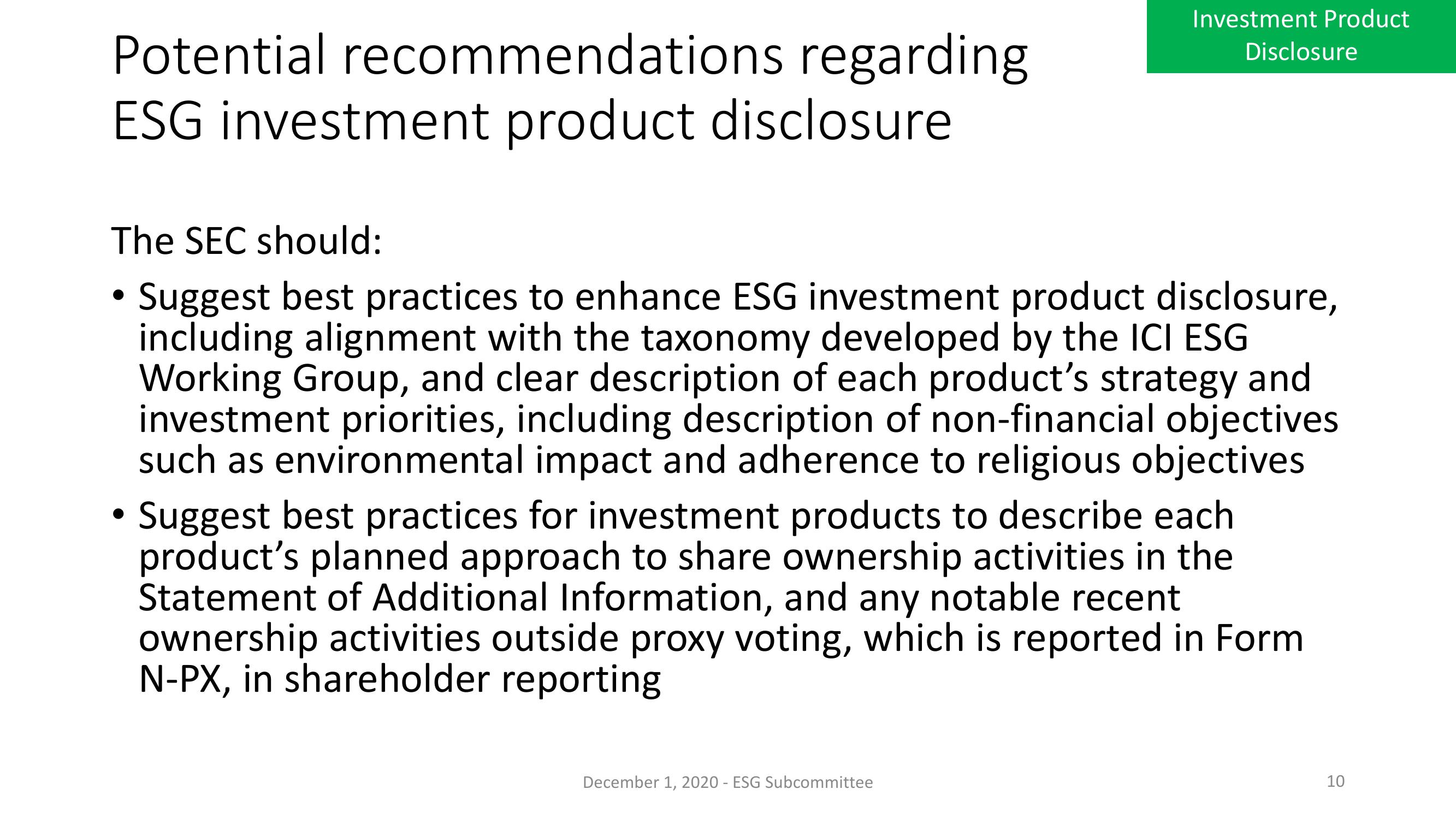 Potential Recommendations from the ESG Subcommittee slide image #10