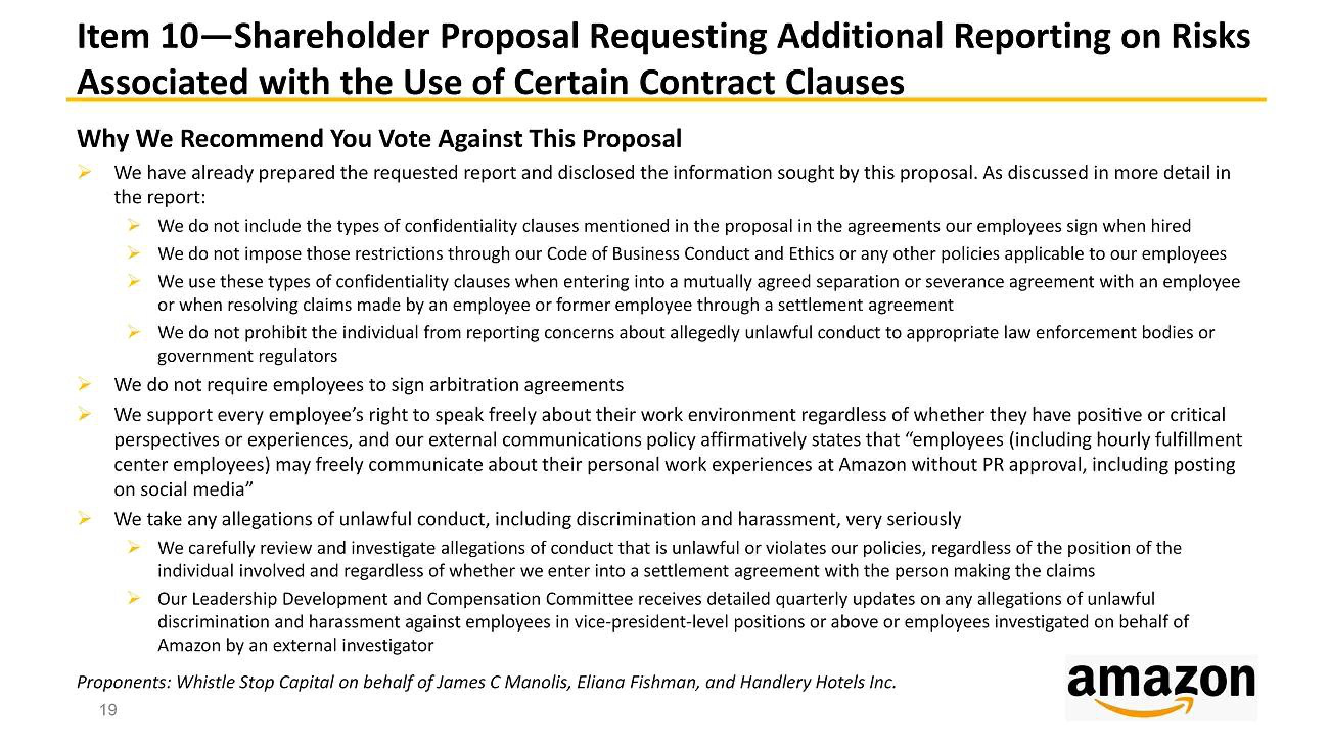 Amazon Shareholder Engagement Presentation Deck slide image #19