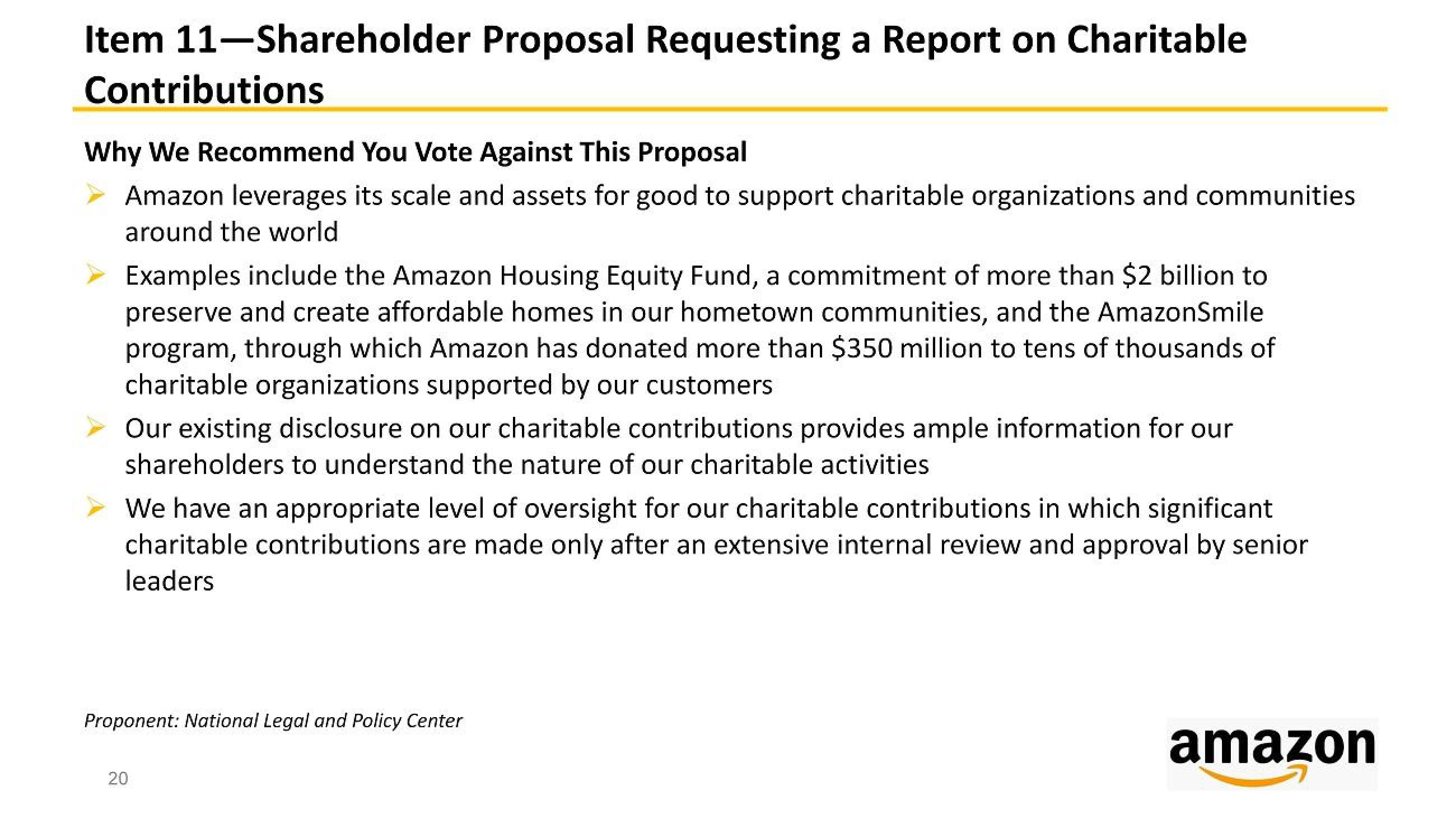 Amazon Shareholder Engagement Presentation Deck slide image #20