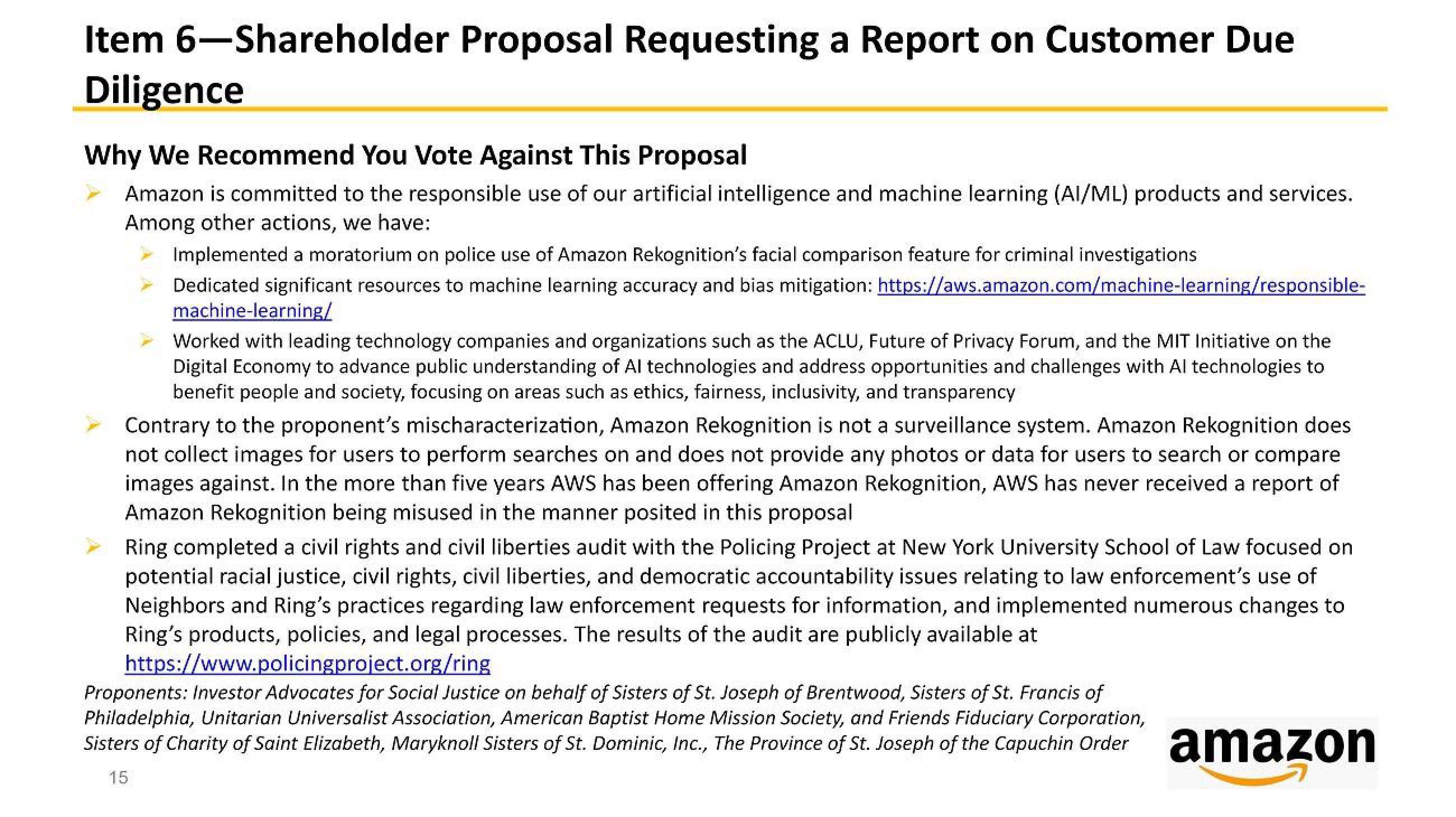 Amazon Shareholder Engagement Presentation Deck slide image #15