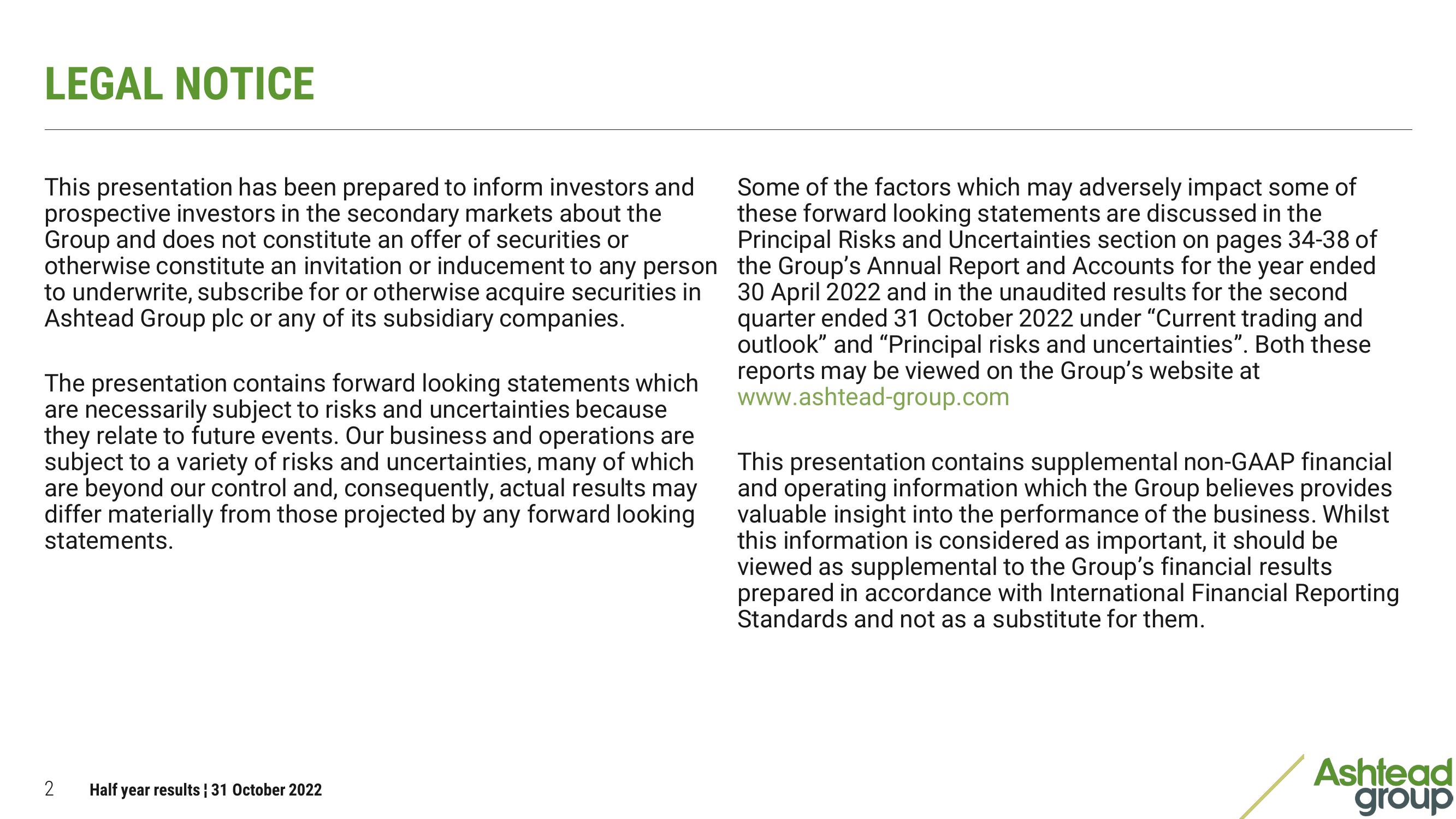 Ashtead Group Results Presentation Deck slide image #2