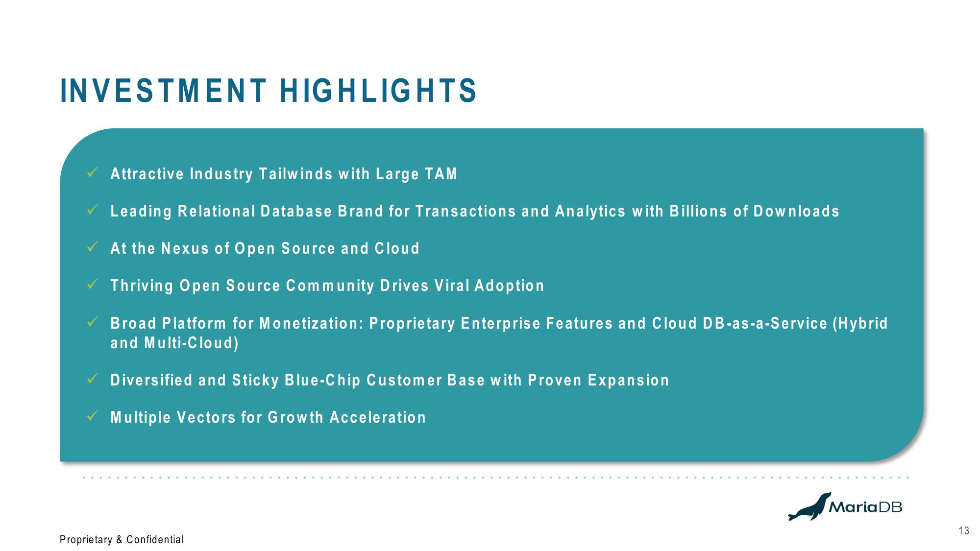 MariaDB SPAC Presentation Deck slide image #13