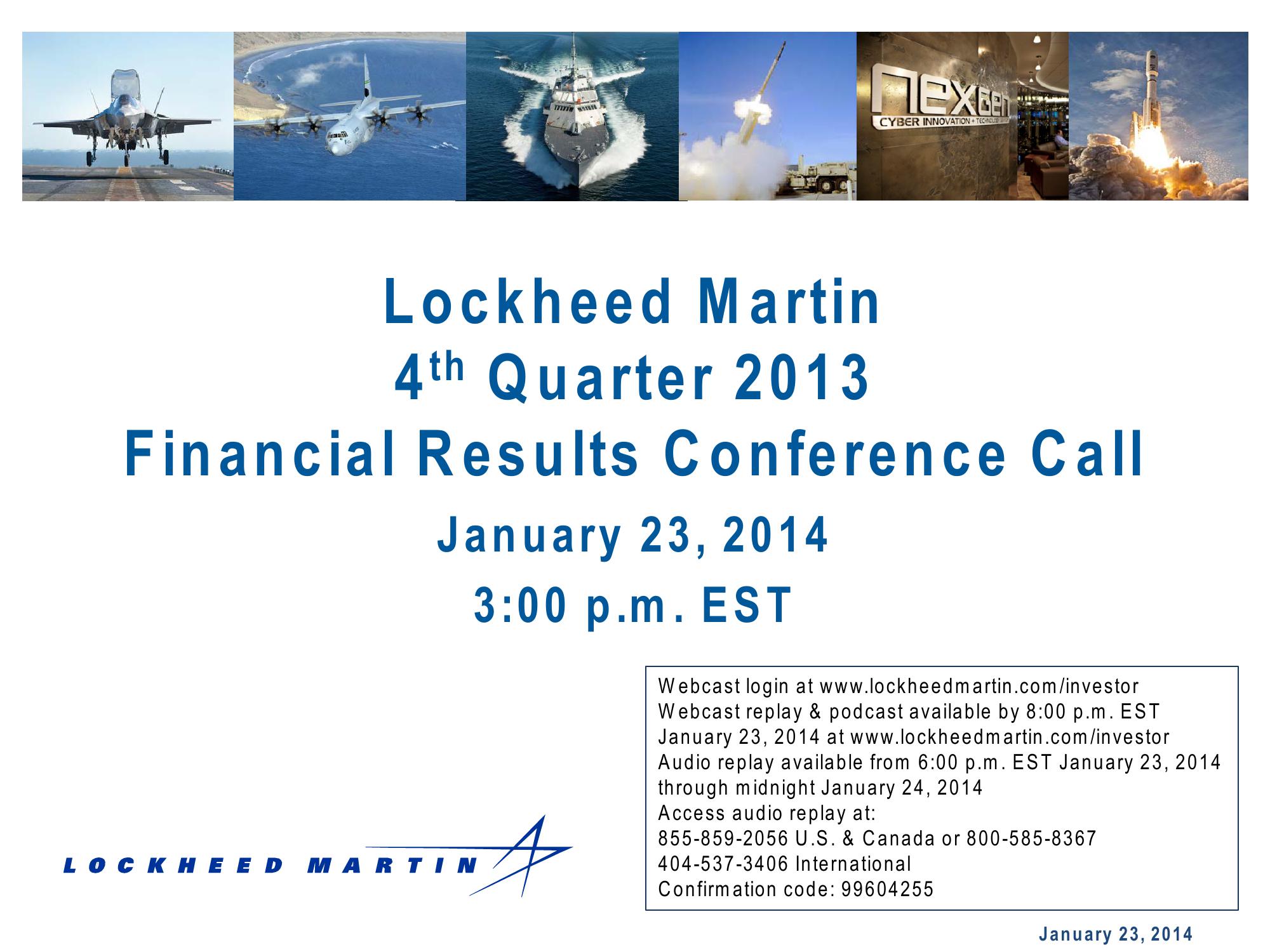 Lockheed Martin 4th Quarter 2013 Financial Results Conference Call image