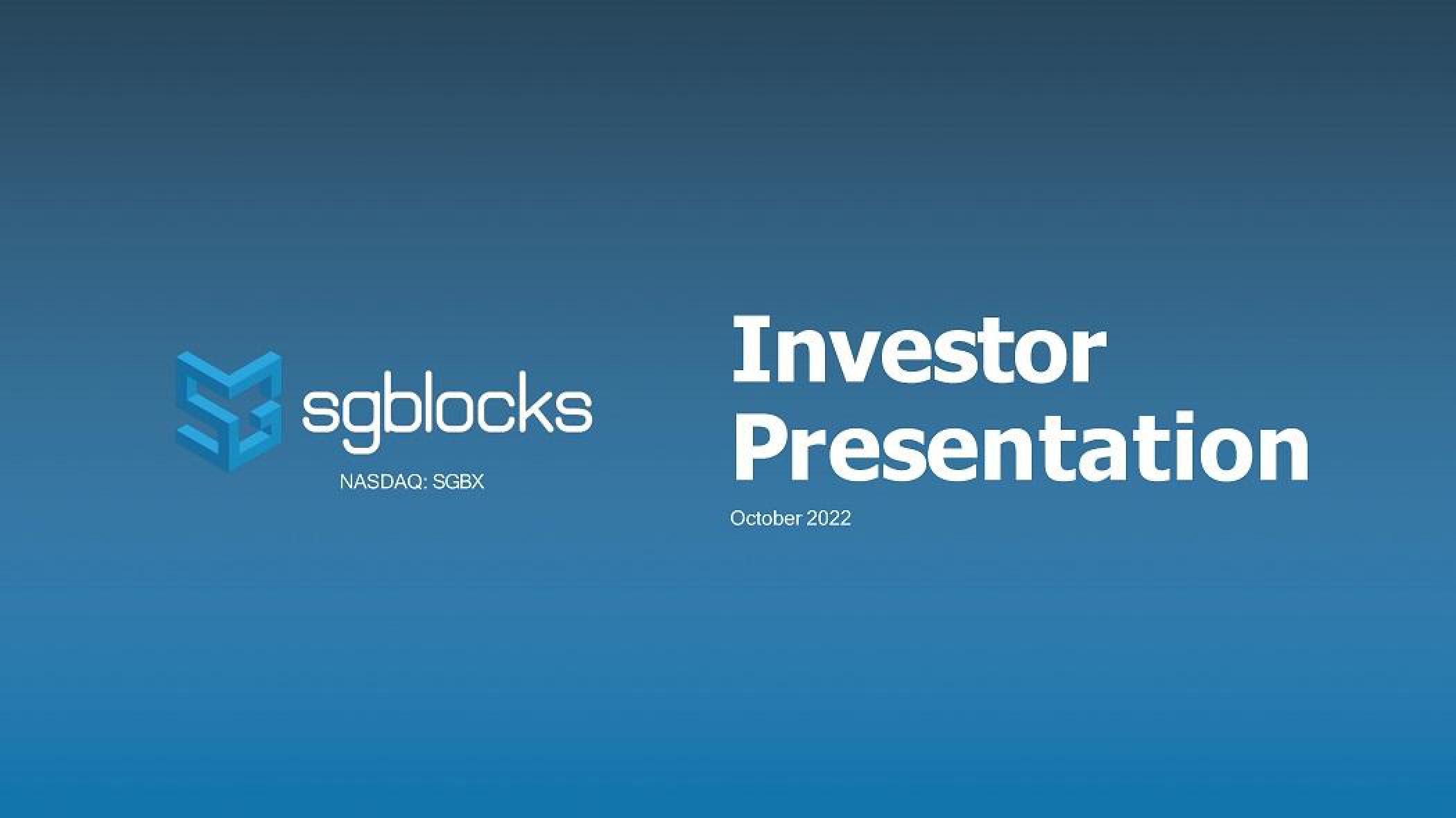 SG Blocks Investor Presentation Deck image