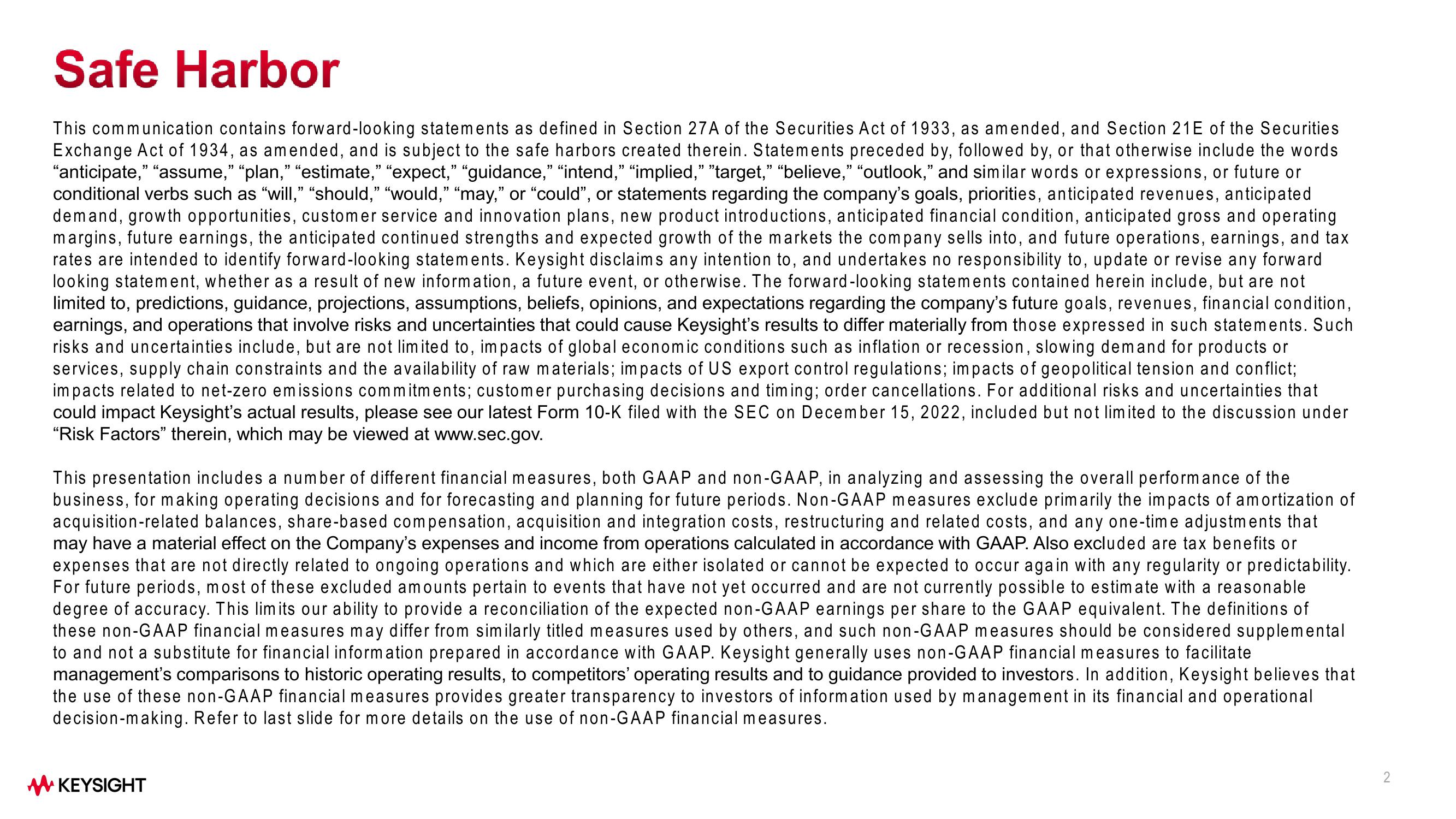 Keysight Technologies Q1 Fiscal Year 2023 Results slide image #2