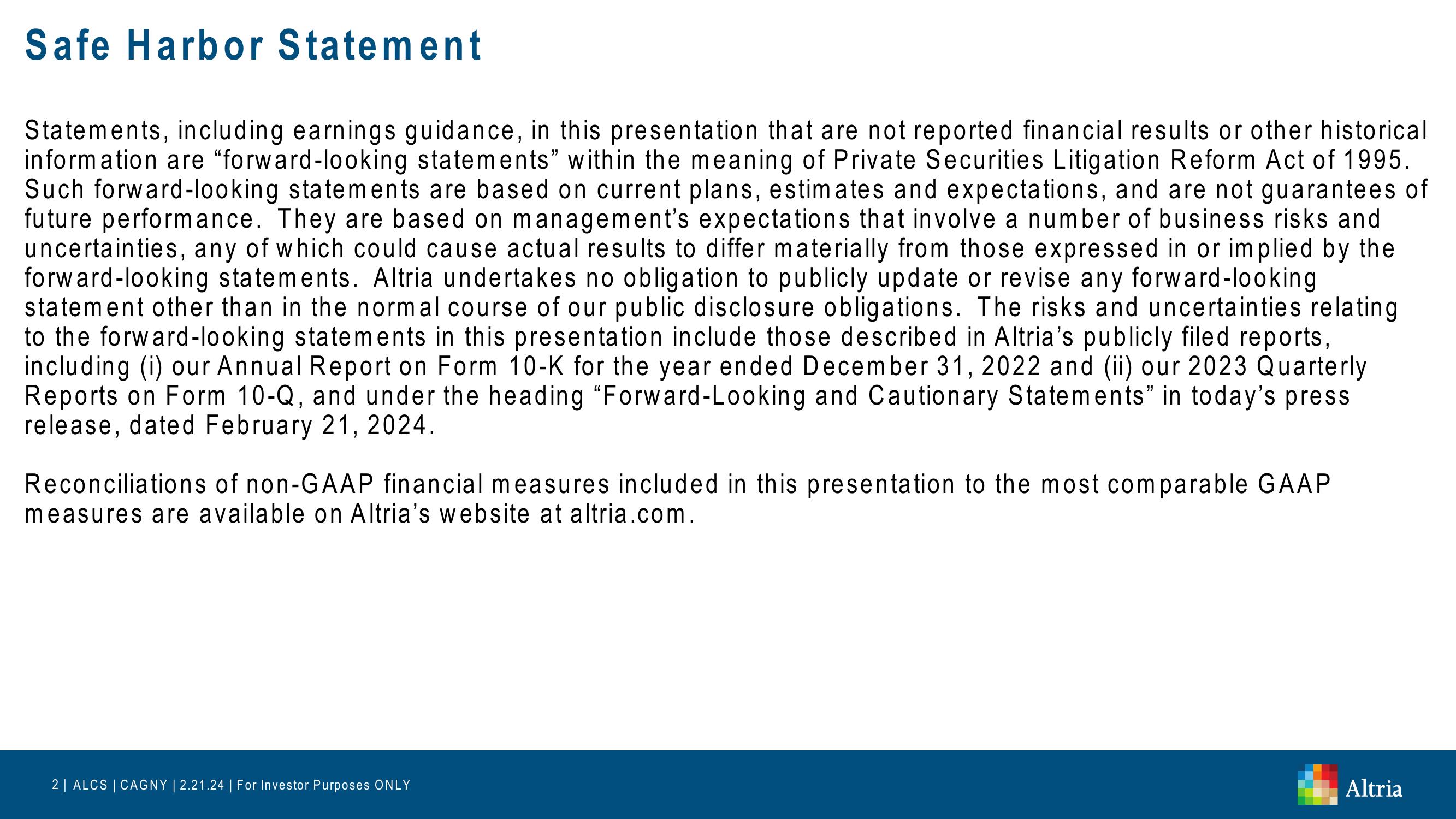 Altria: CAGNY 2024 slide image #2