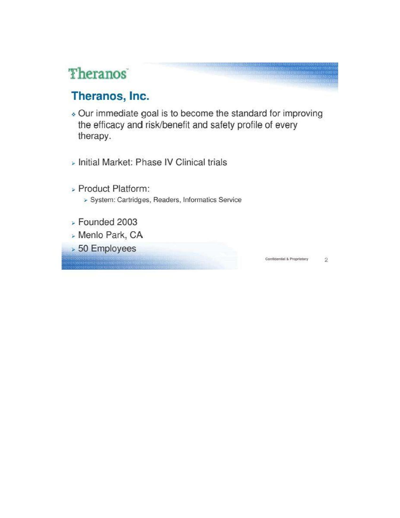 Theranos Pitch Deck slide image #2