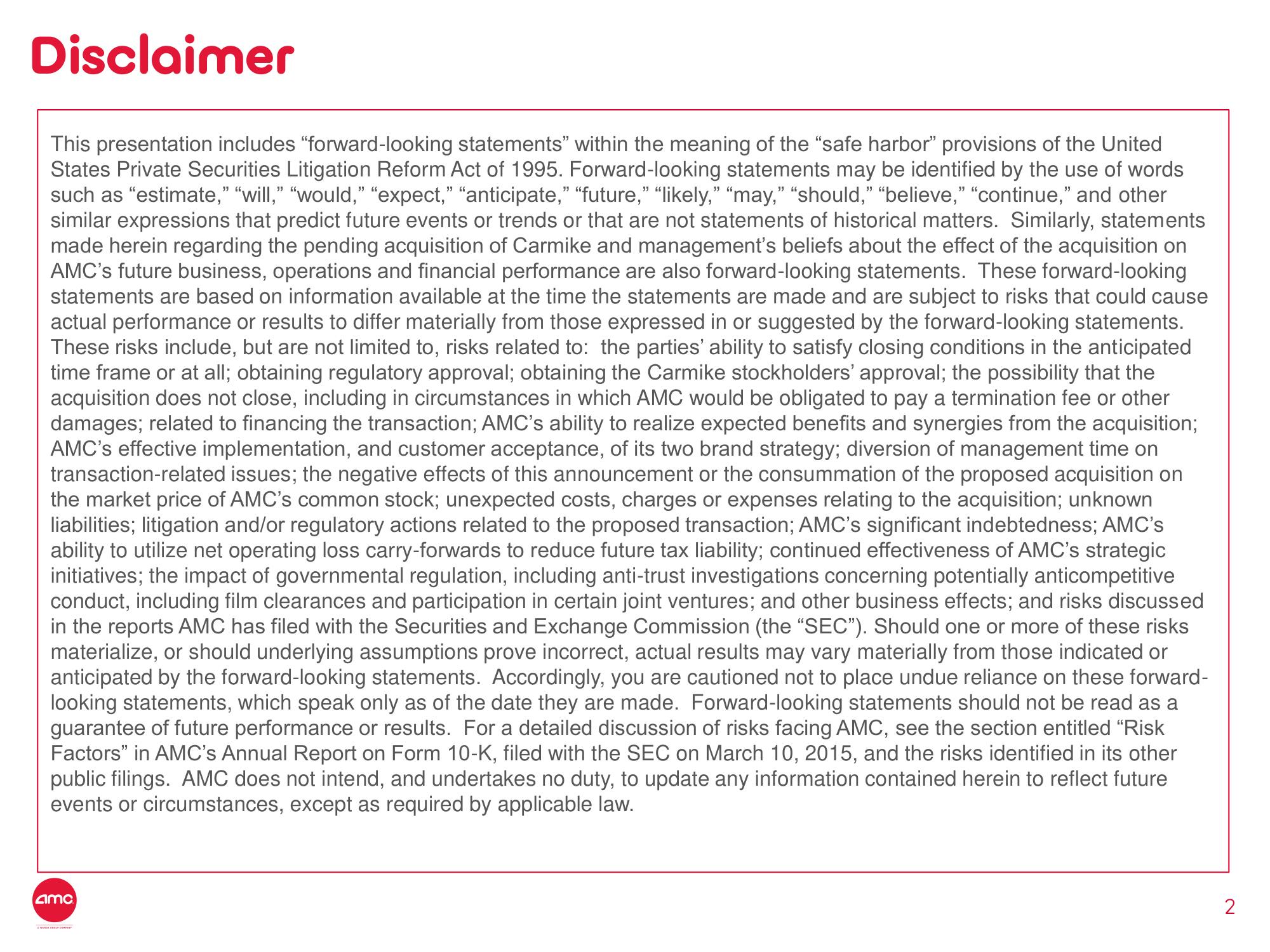 AMC Mergers and Acquisitions Presentation Deck slide image #2