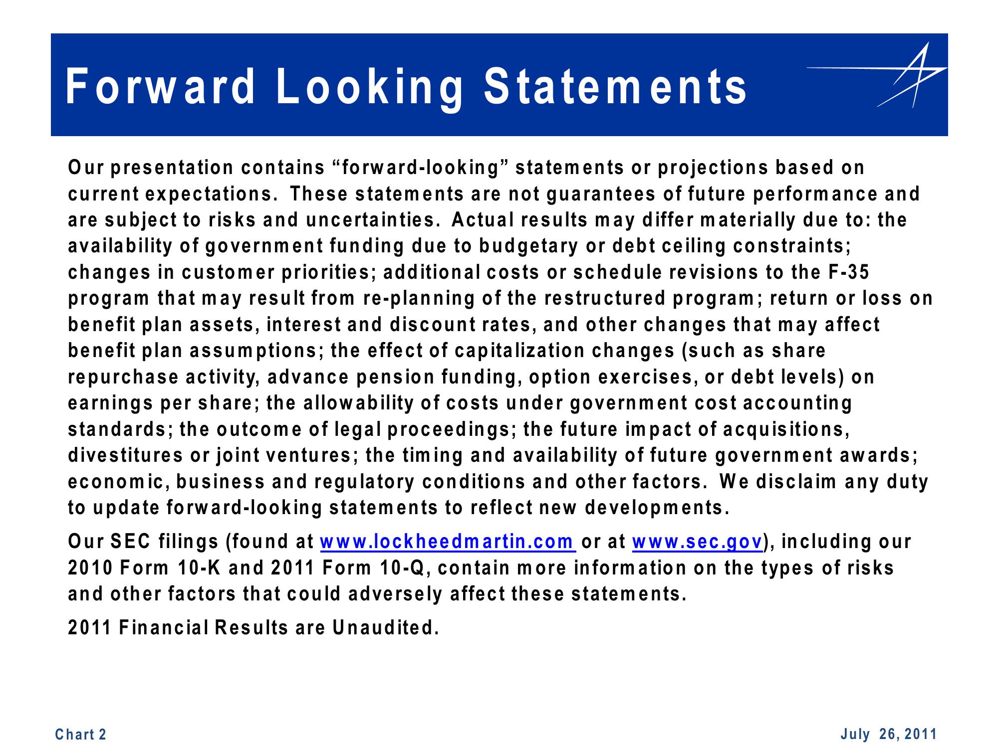 Lockheed Martin 2nd Quarter 2011 Financial Results Conference Call slide image #2