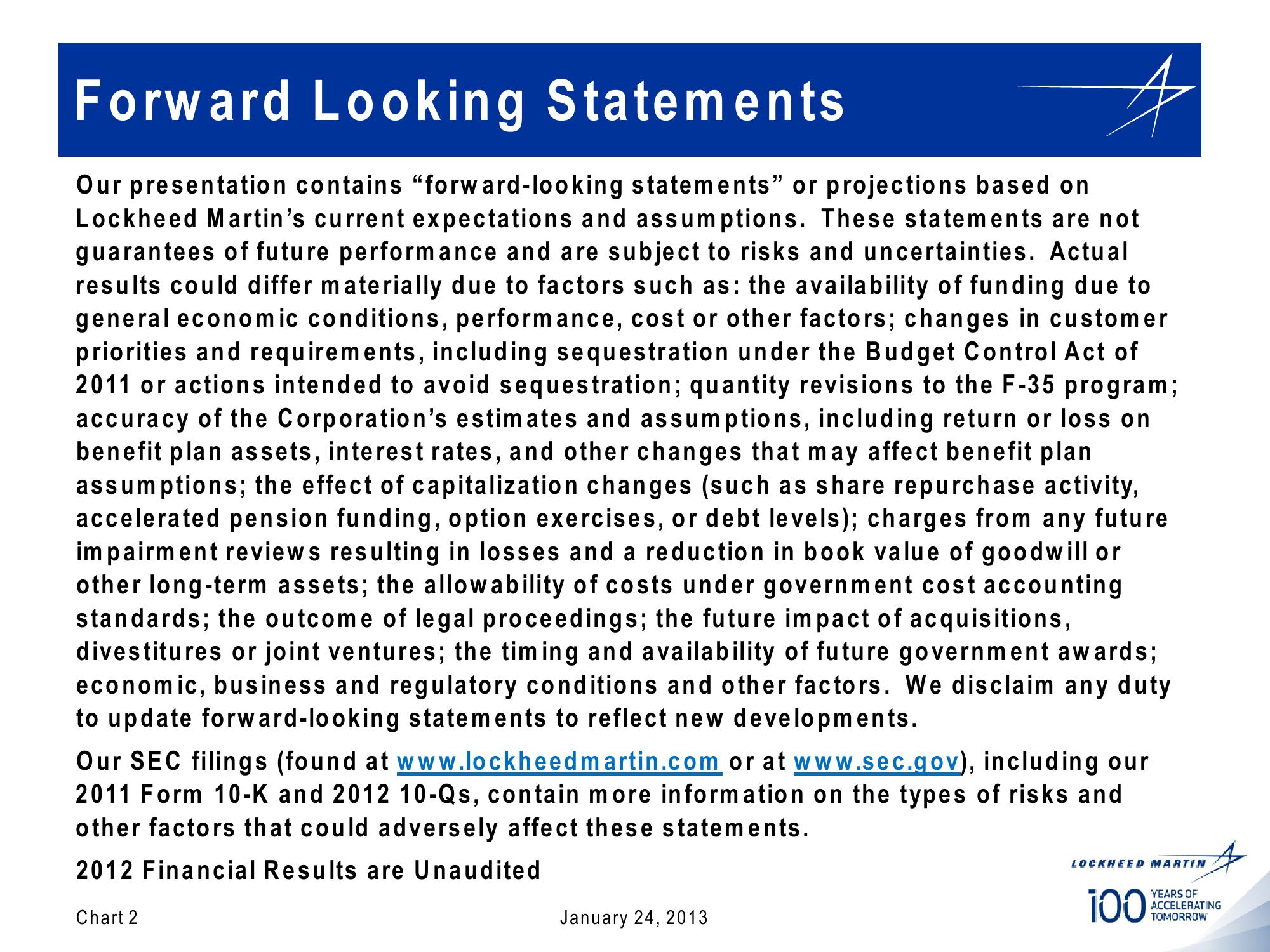 Lockheed Martin 4th Quarter 2012 Financial Results Conference Call slide image #2