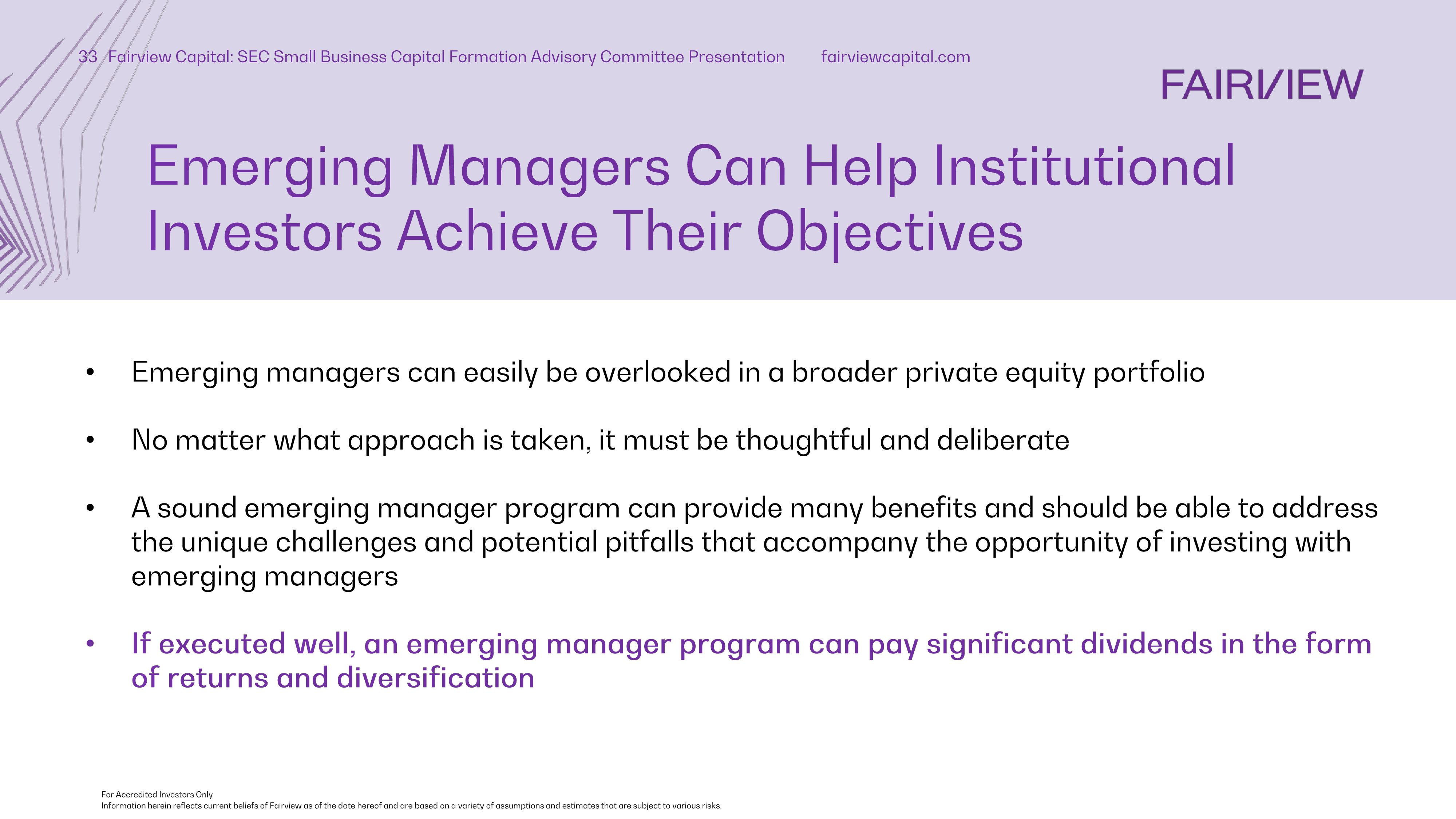 Perspectives on Diverse and Emerging Manager Investing In Venture Capital and Private Equity slide image #33