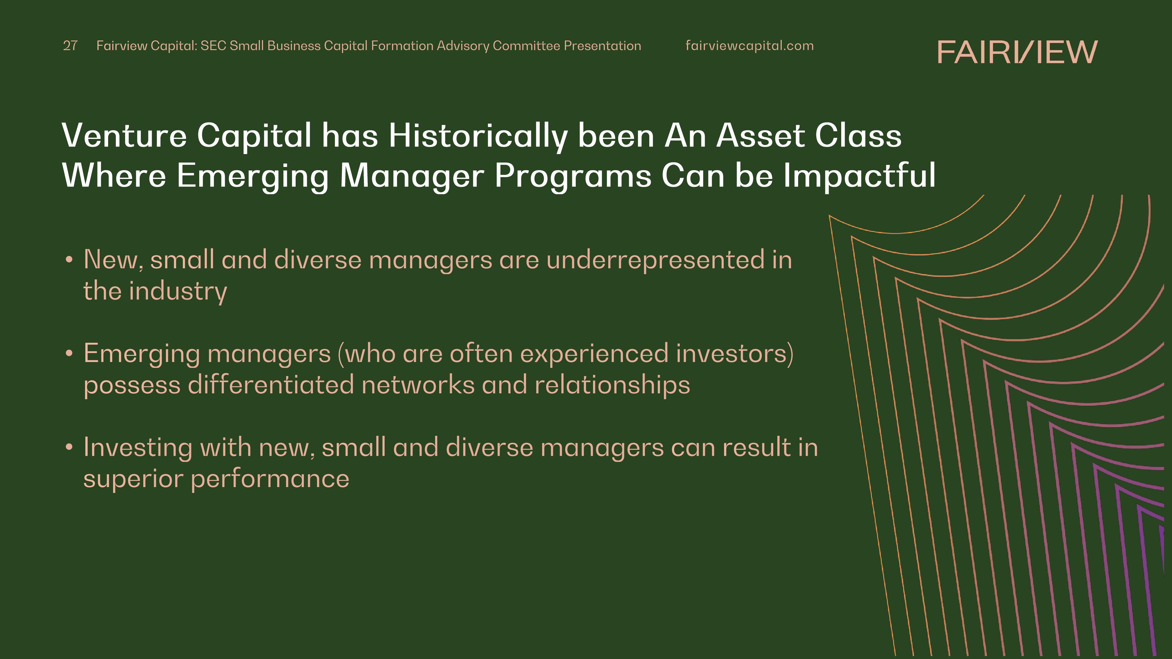 Perspectives on Diverse and Emerging Manager Investing In Venture Capital and Private Equity slide image #27