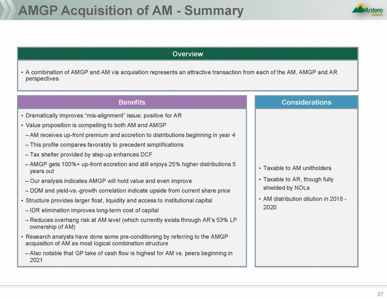 Antero Midstream Partners Mergers and Acquisitions Presentation Deck slide image #27