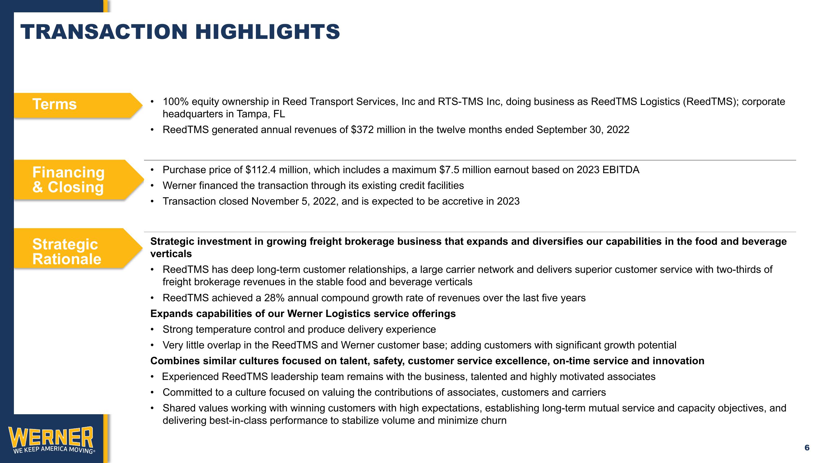 Acquisition of ReedTMS Logistics slide image #6