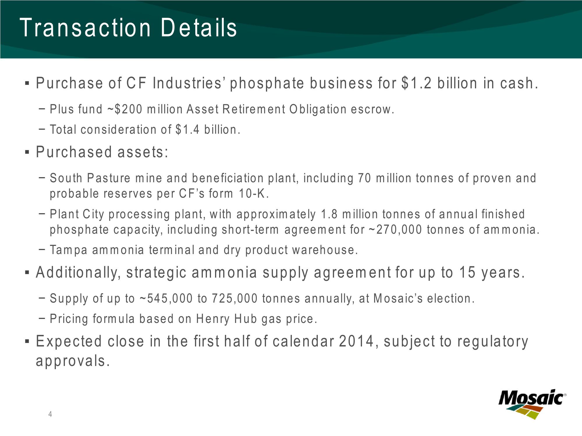 Mosaics Strategic Acquisition of CF Industries Phosphate Business slide image #4