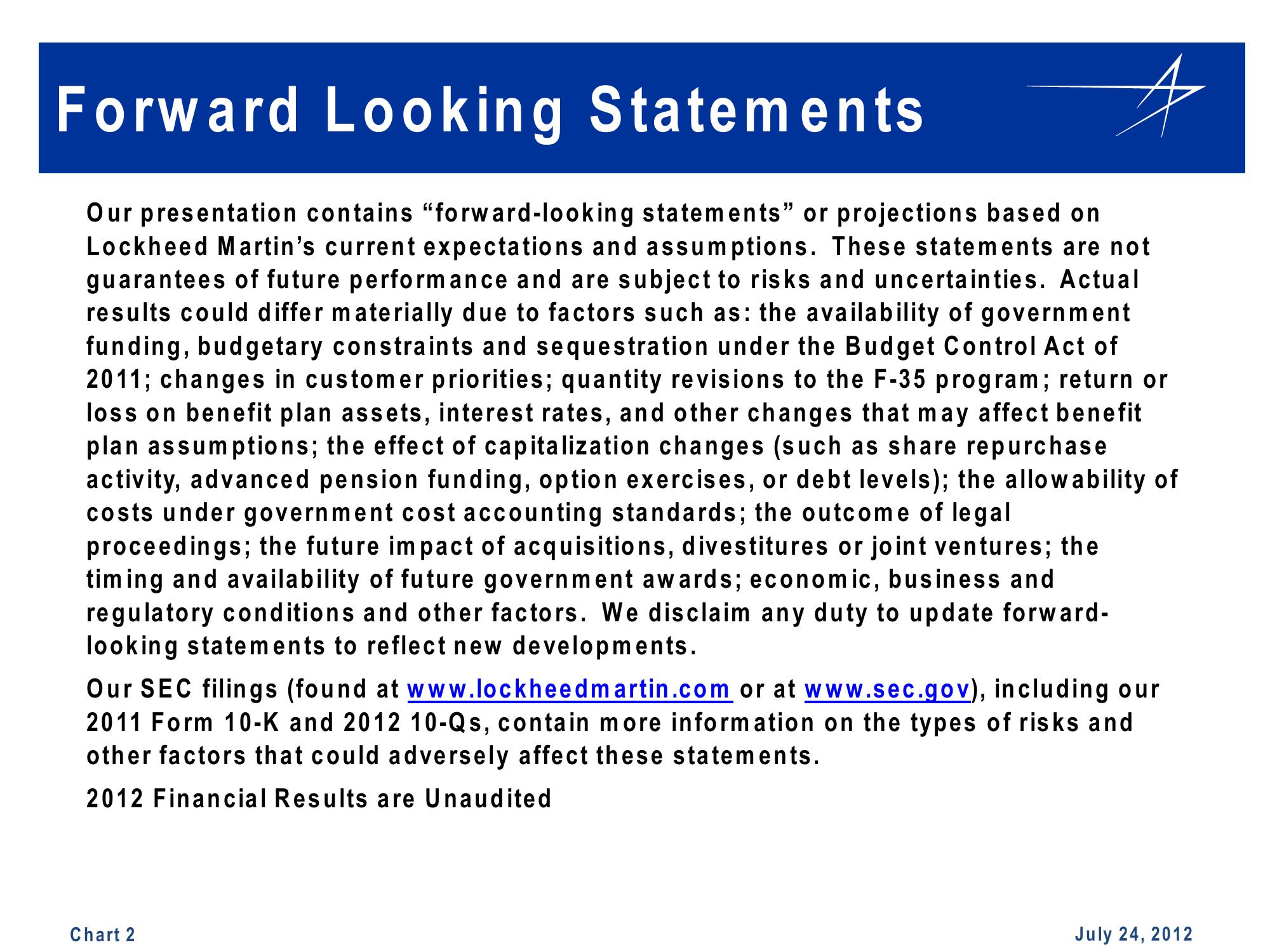 Lockheed Martin 2nd Quarter 2012 Financial Results Conference Call slide image #2