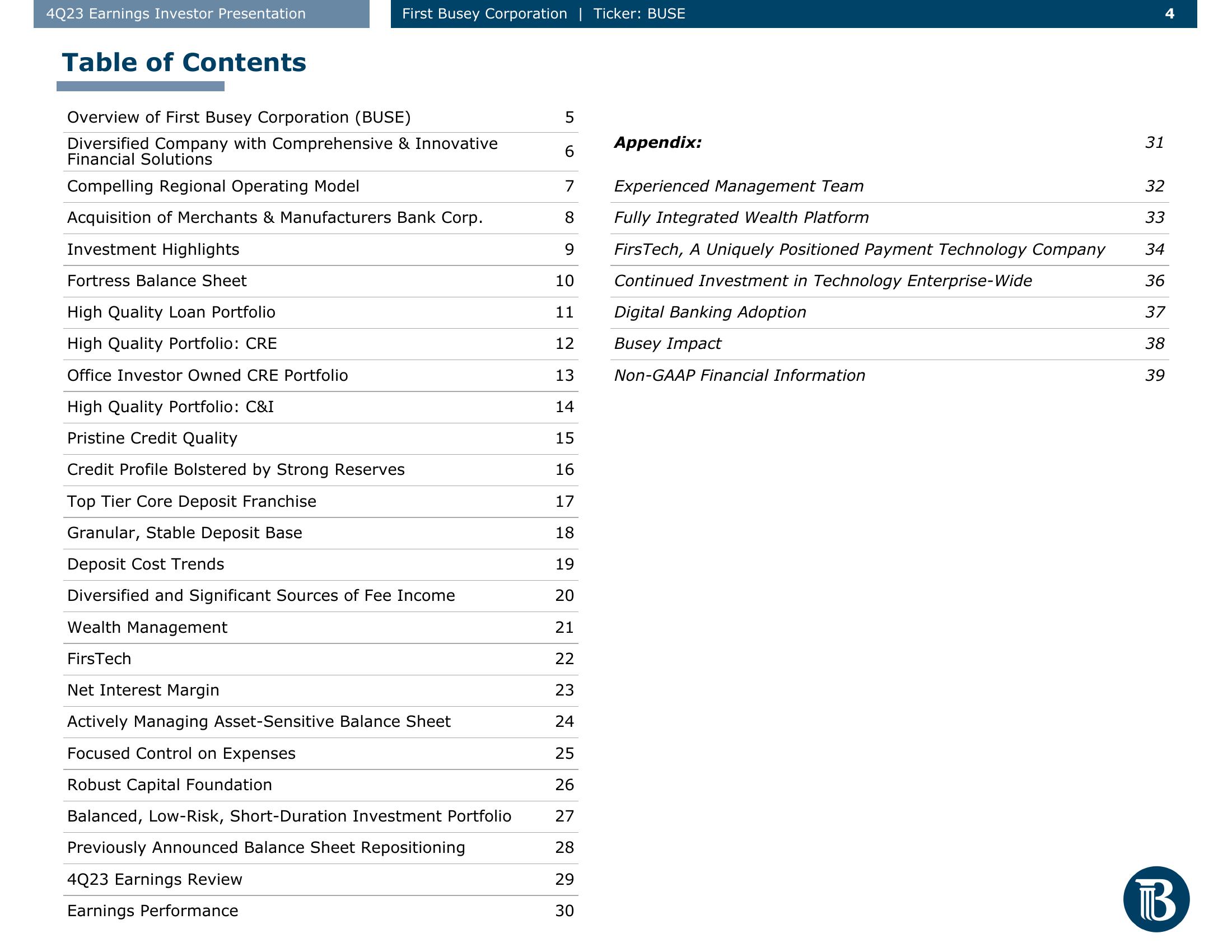 First Busey Results Presentation Deck slide image #4