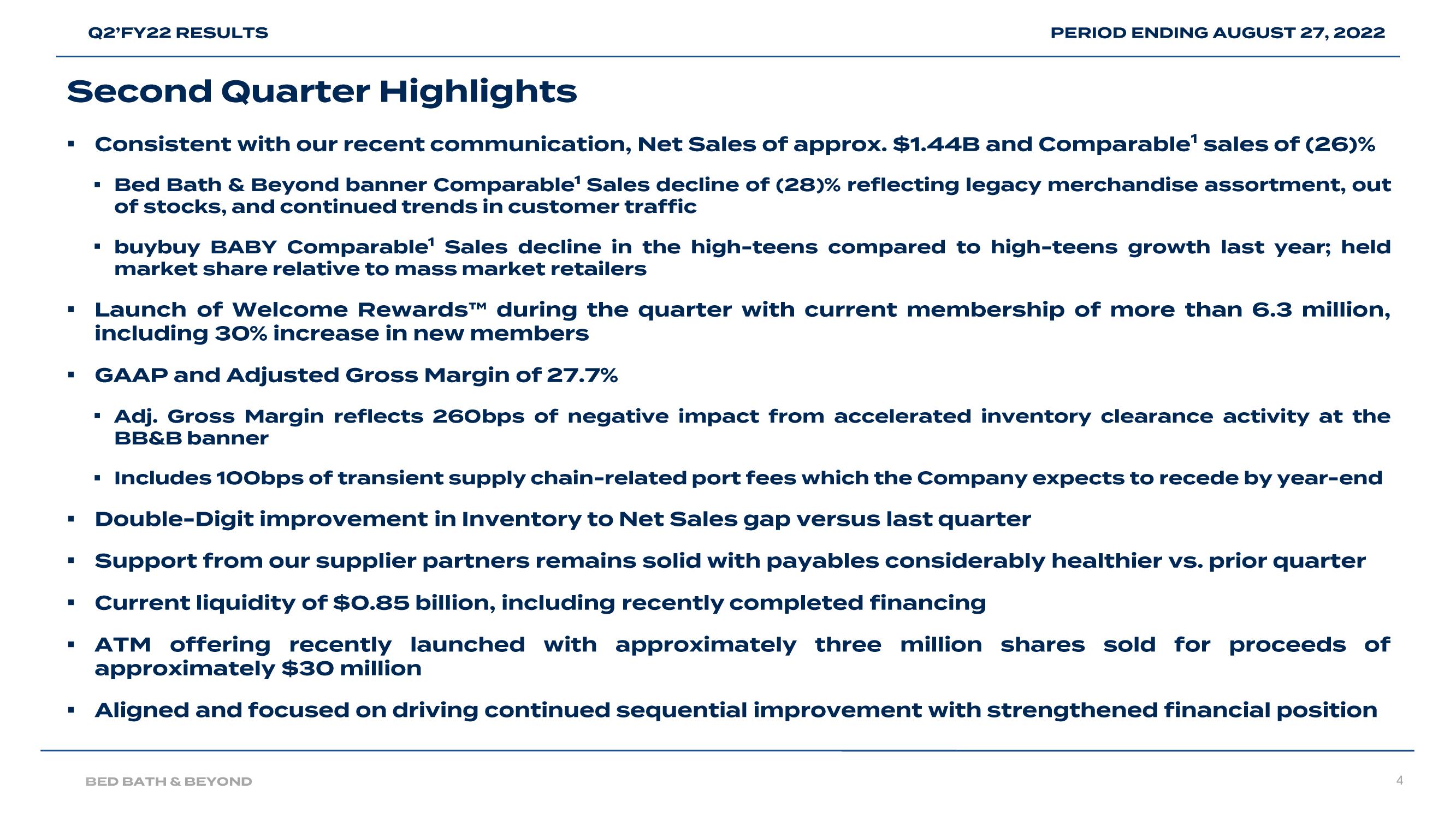 Bed Bath & Beyond Results Presentation Deck slide image #4
