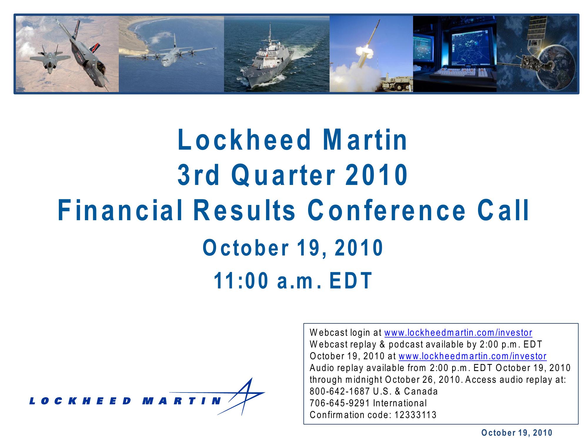 Lockheed Martin 3rd Quarter 2010 Financial Results Conference Call image