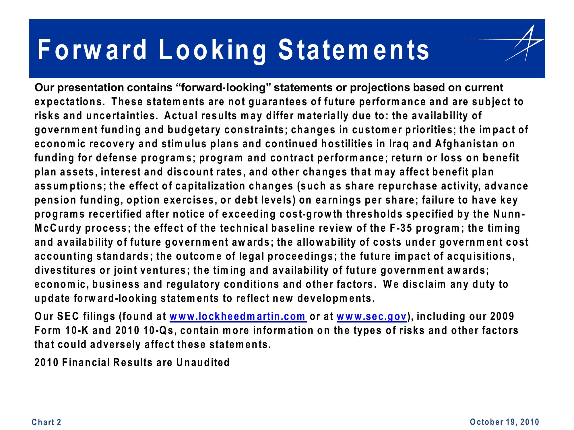 Lockheed Martin 3rd Quarter 2010 Financial Results Conference Call slide image #2