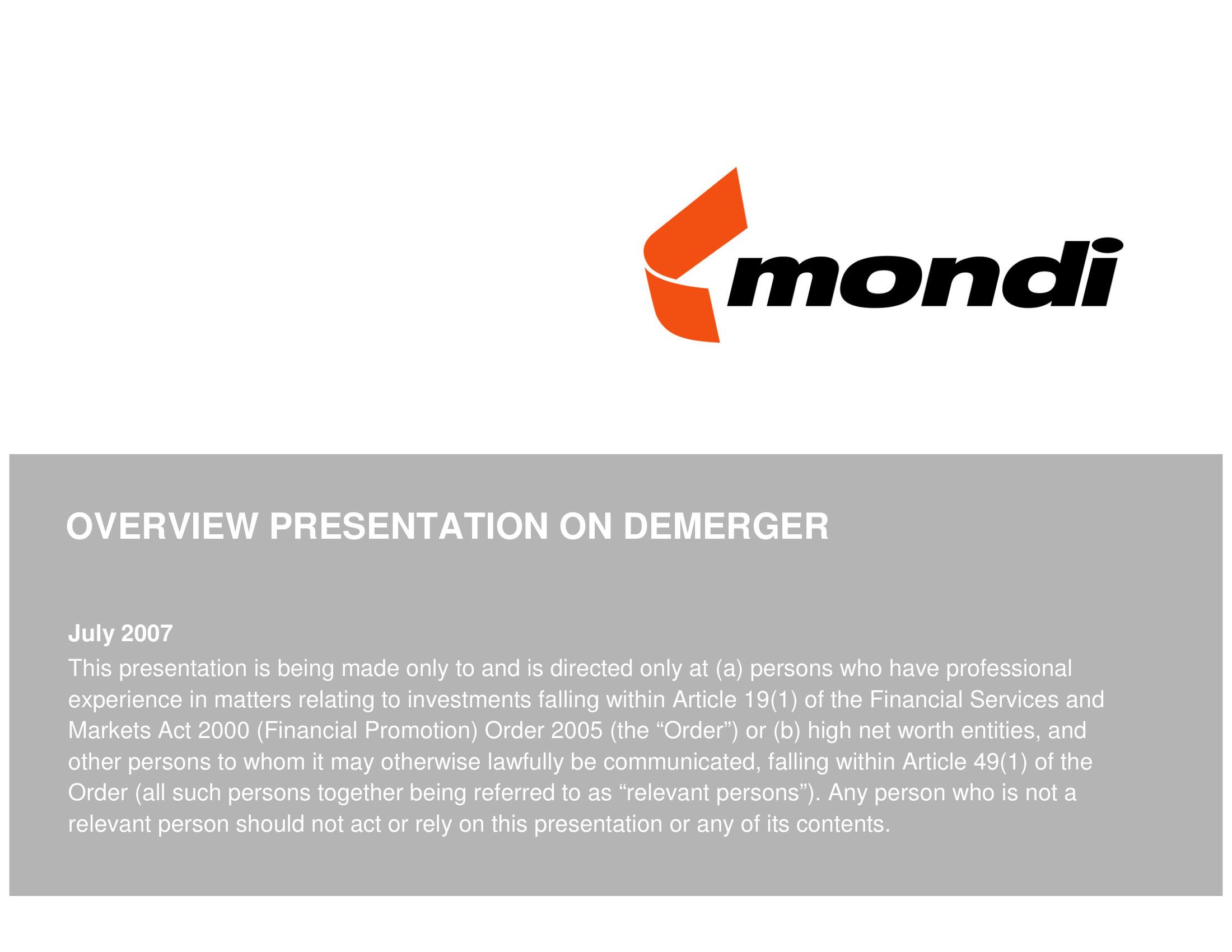 Mondi Mergers and Acquisitions Presentation Deck image