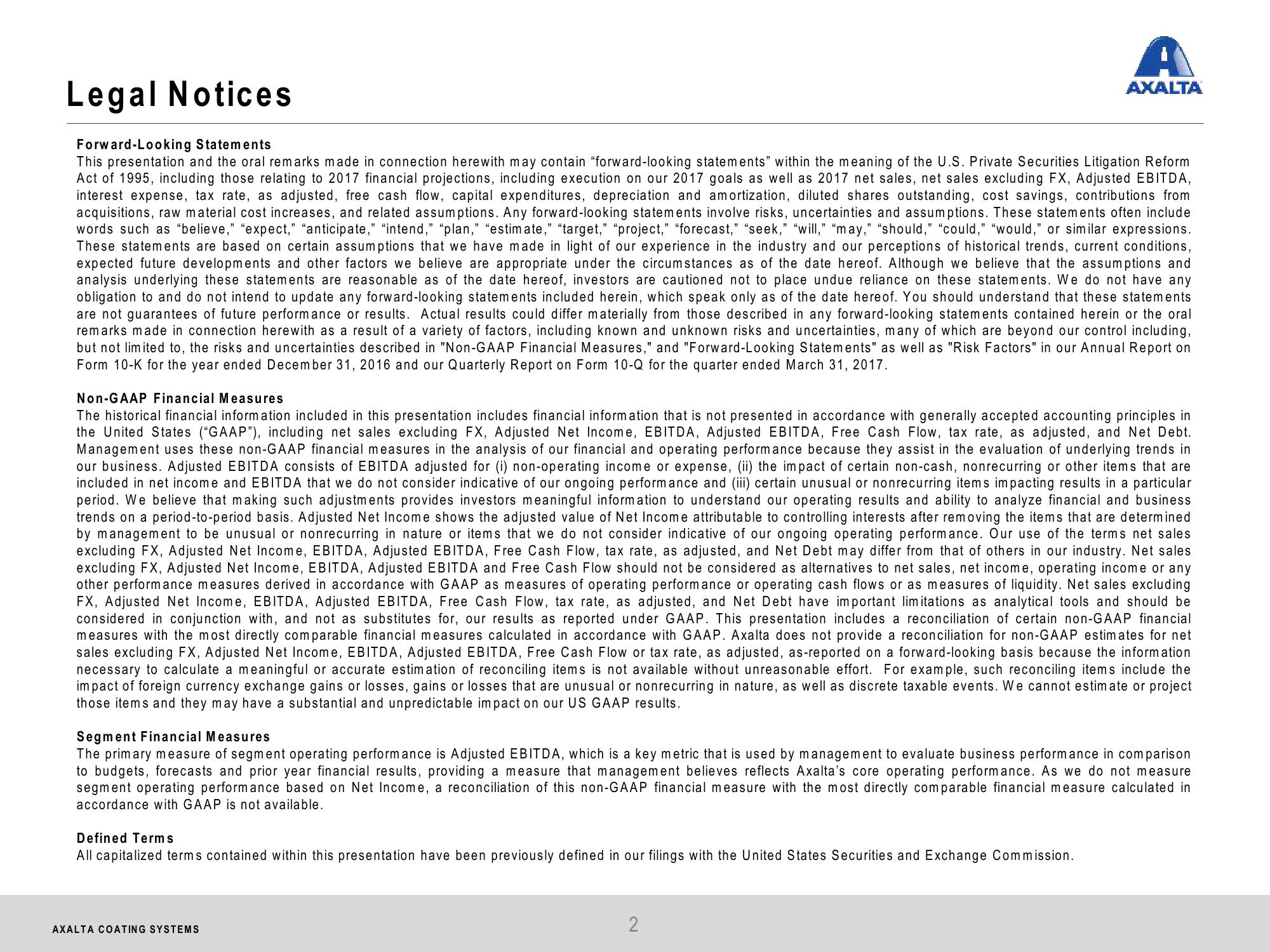 Axalta Coating Systems Q2 2017 Financial Results slide image #2