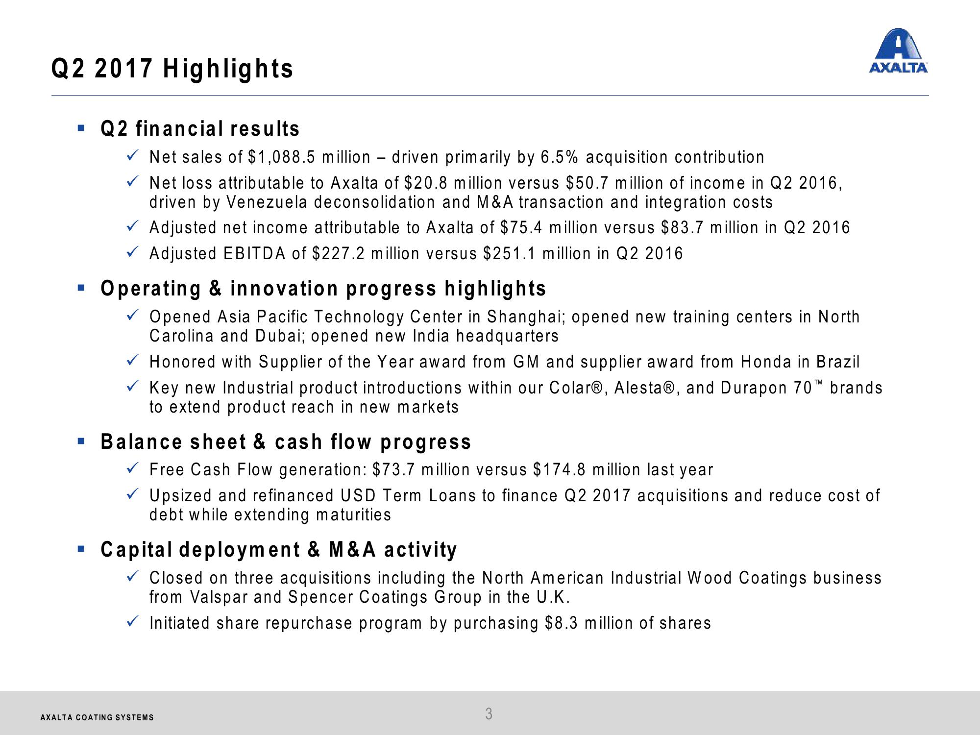 Axalta Coating Systems Q2 2017 Financial Results slide image #3