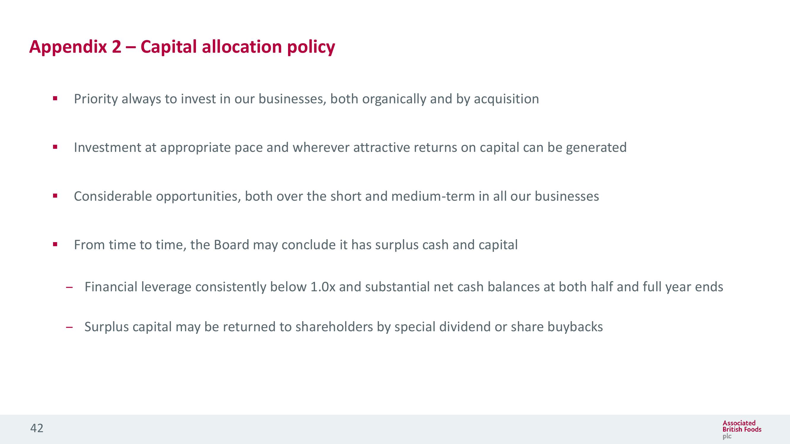 Associated British Foods Results Presentation Deck slide image #42