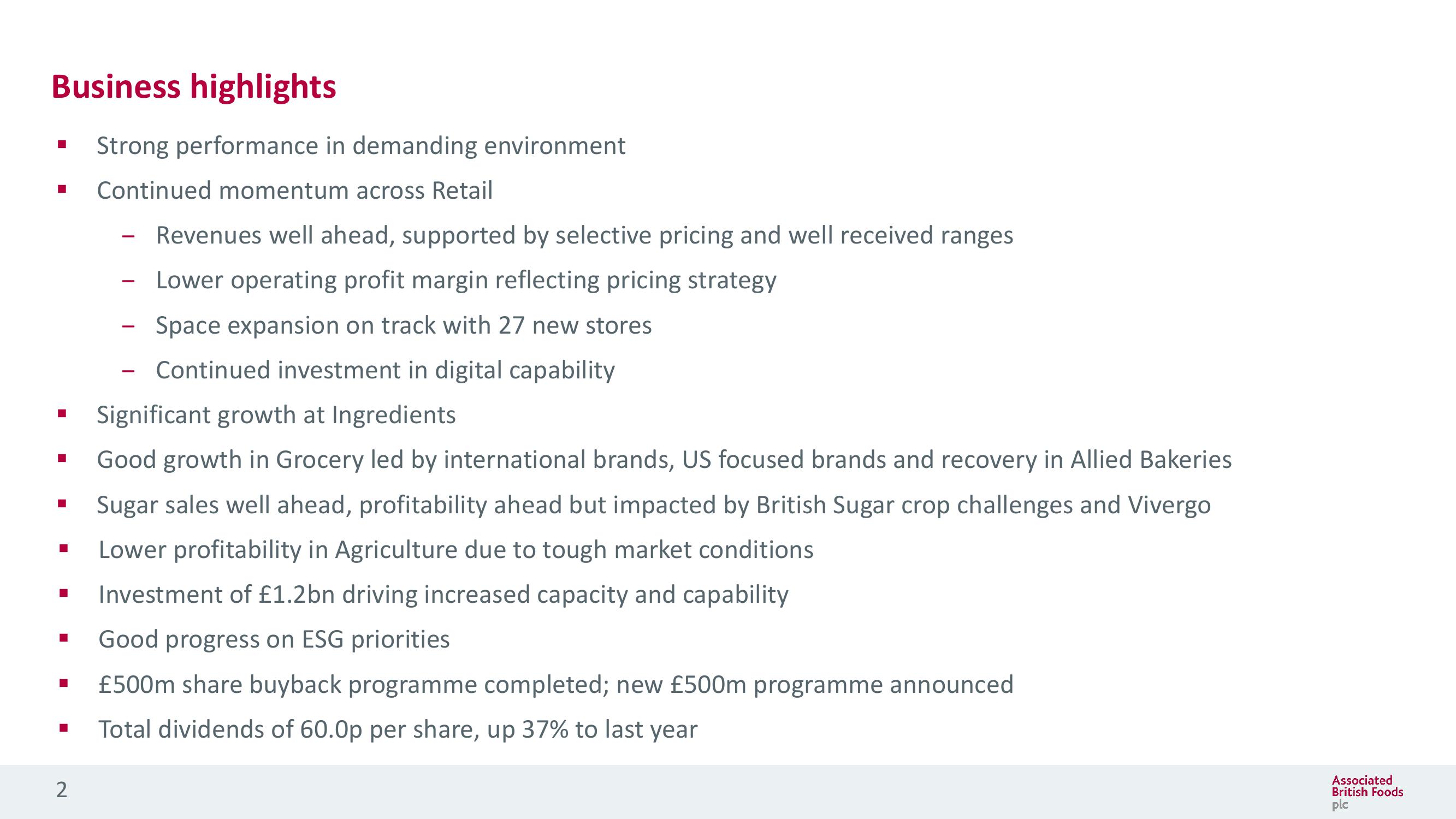 Associated British Foods Results Presentation Deck slide image #2