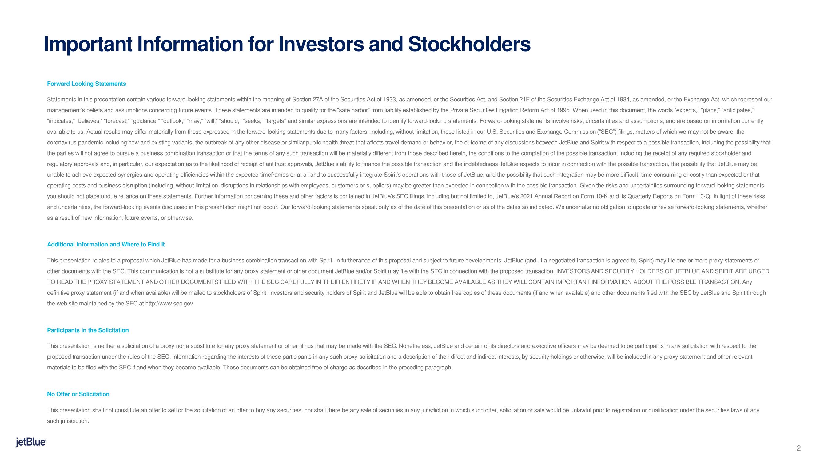 jetBlue Mergers and Acquisitions Presentation Deck slide image #2