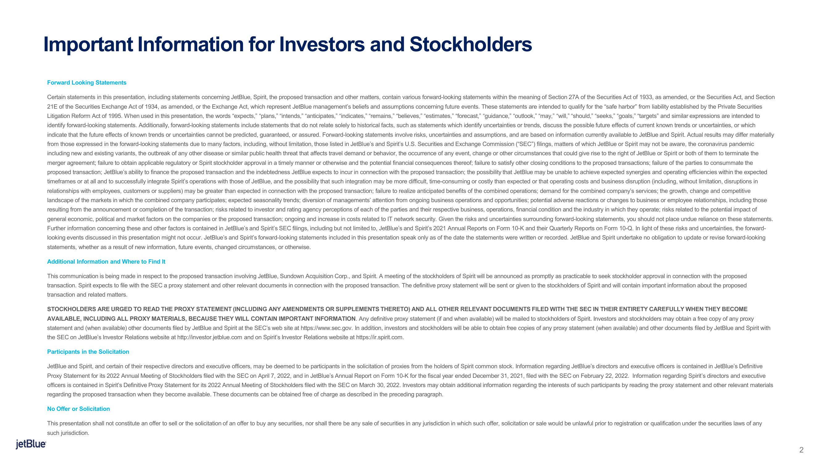 jetBlue Mergers and Acquisitions Presentation Deck slide image #2